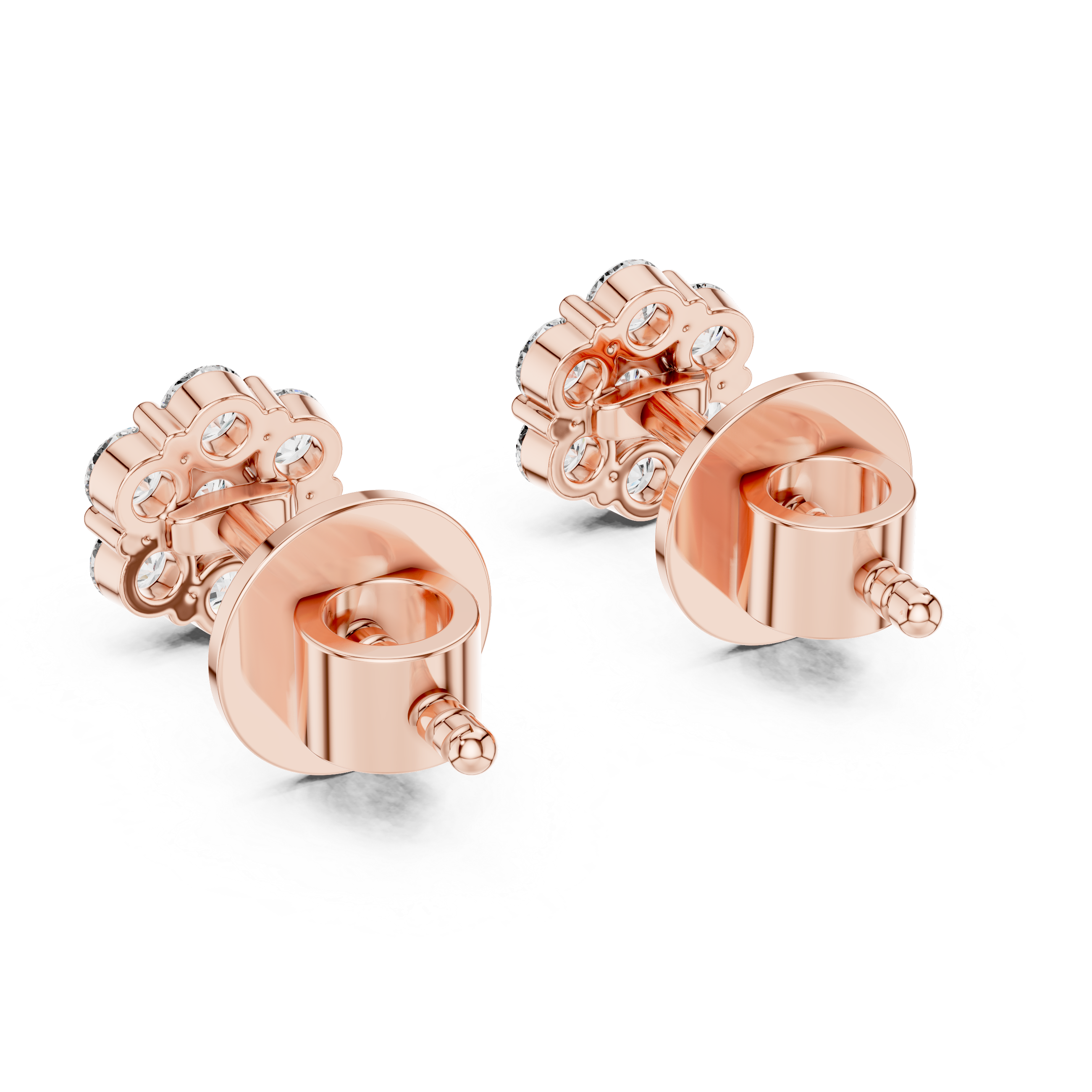 Seven-Stone Round Cut  Diamond Flower Studs Earring