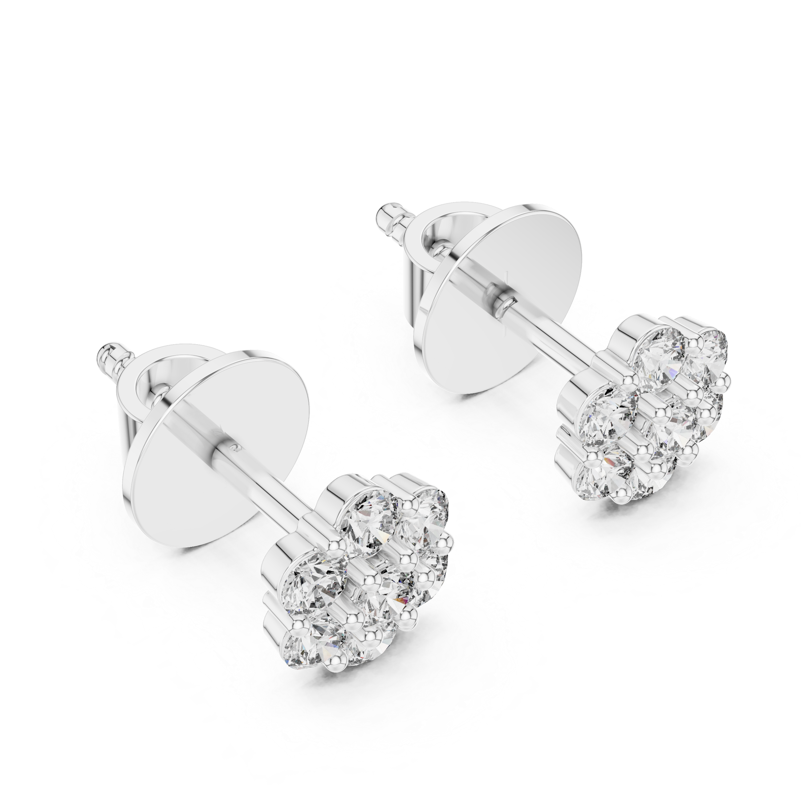 Seven-Stone Round Cut  Diamond Flower Studs Earring