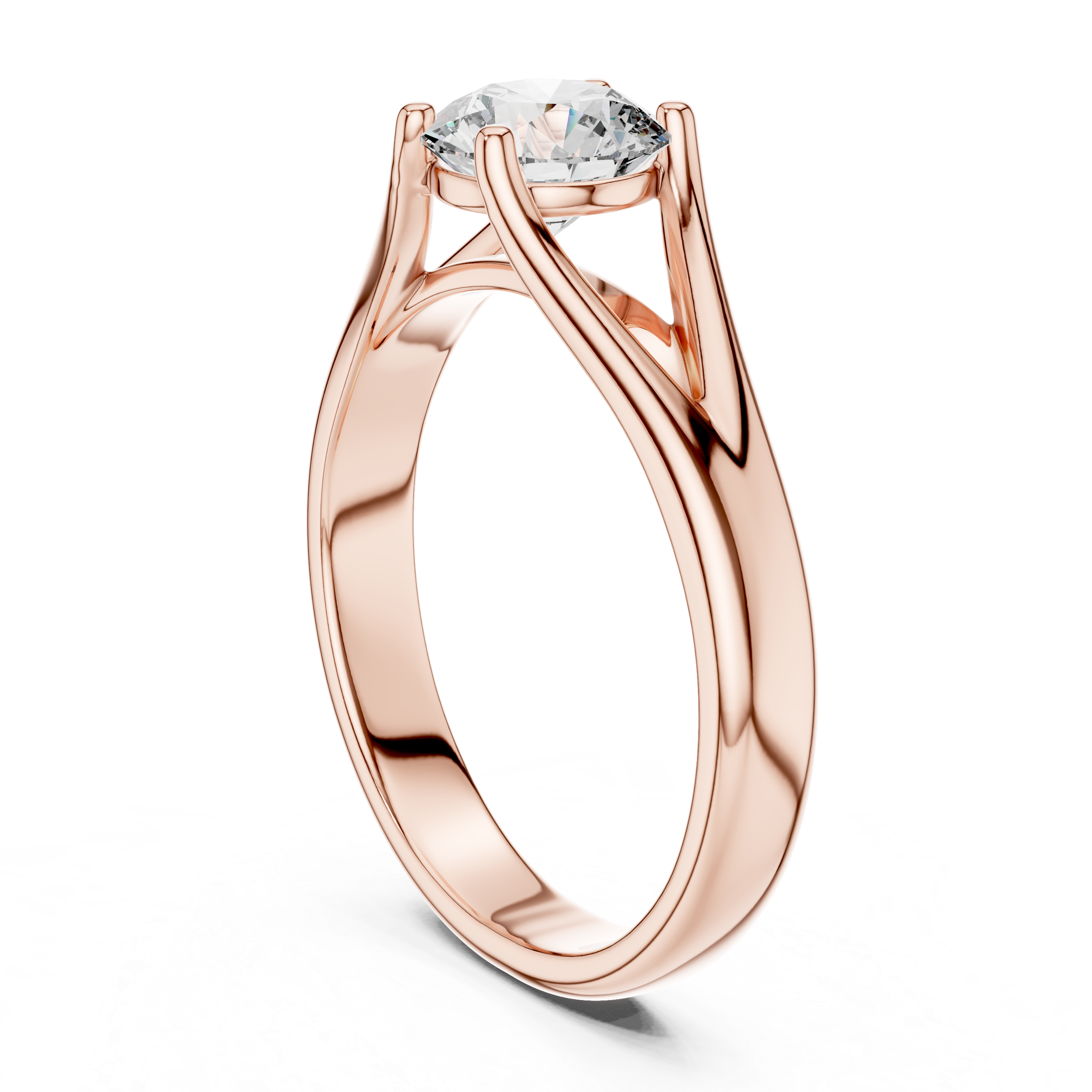 Round Cut Cathedral Split Shank Solitaire Diamond Ring