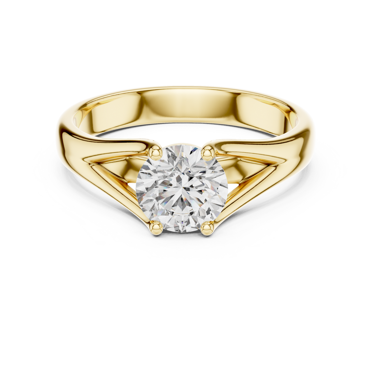 Round Cut Cathedral Split Shank Solitaire Diamond Ring