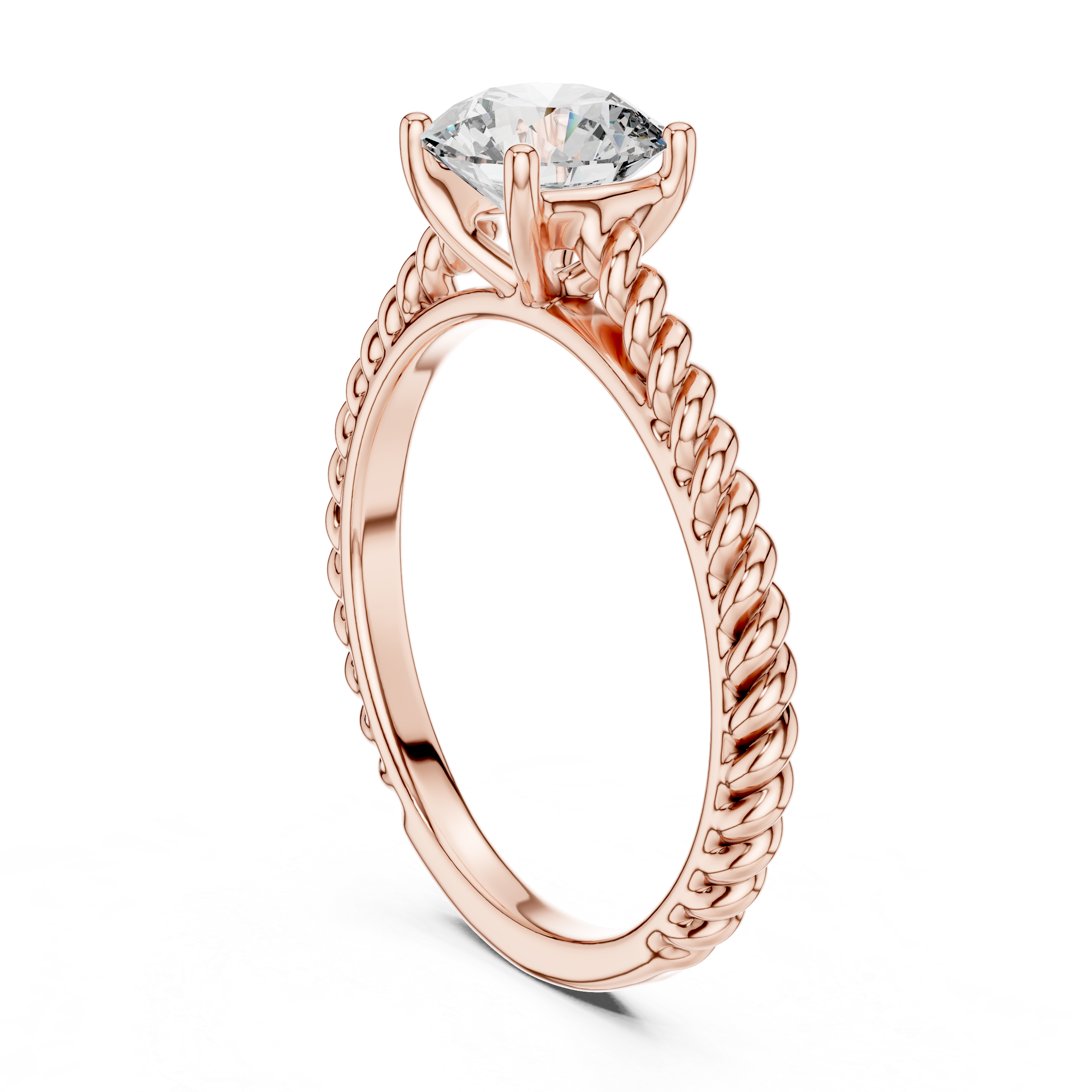 Round Brilliant Diamond Solitaire Ring With Twisted Rope Band