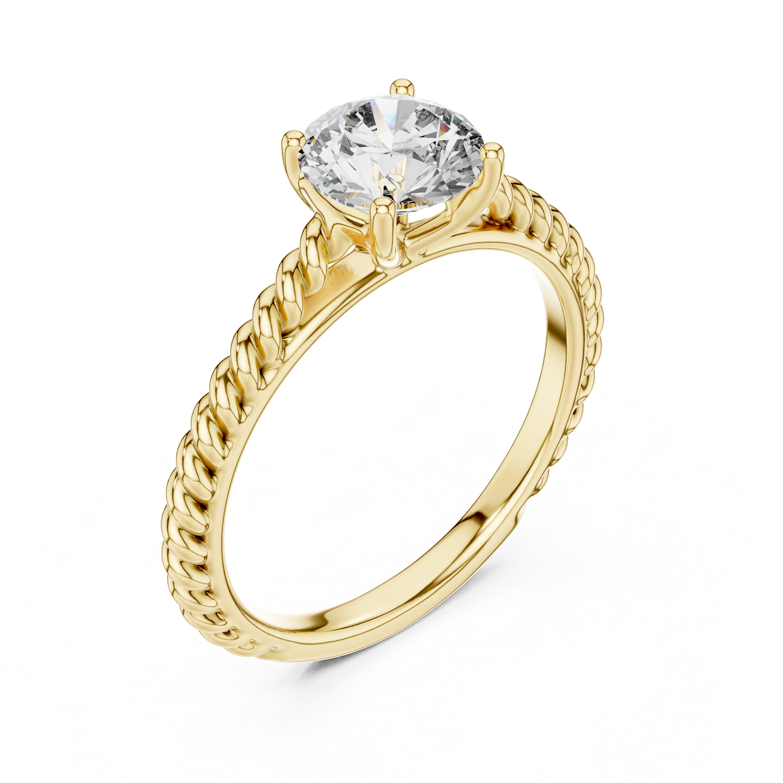 Round Brilliant Diamond Solitaire Ring With Twisted Rope Band