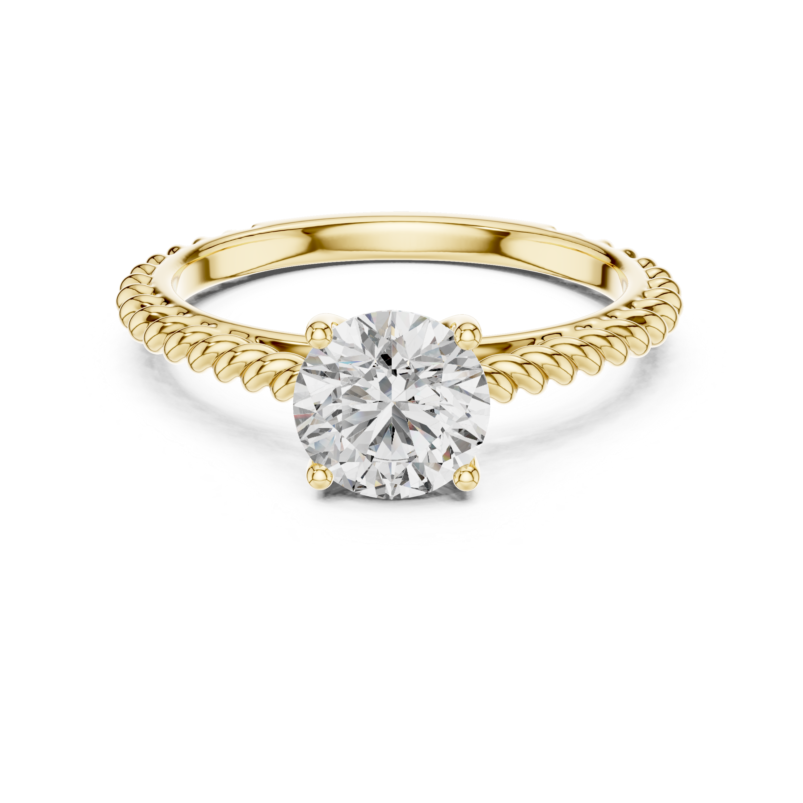 Round Brilliant Diamond Solitaire Ring With Twisted Rope Band