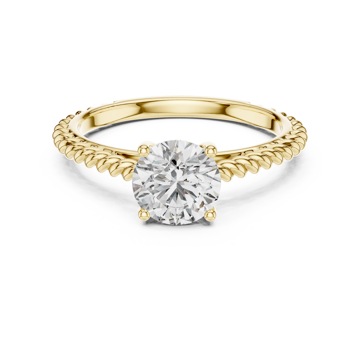 Round Brilliant Diamond Solitaire Ring With Twisted Rope Band