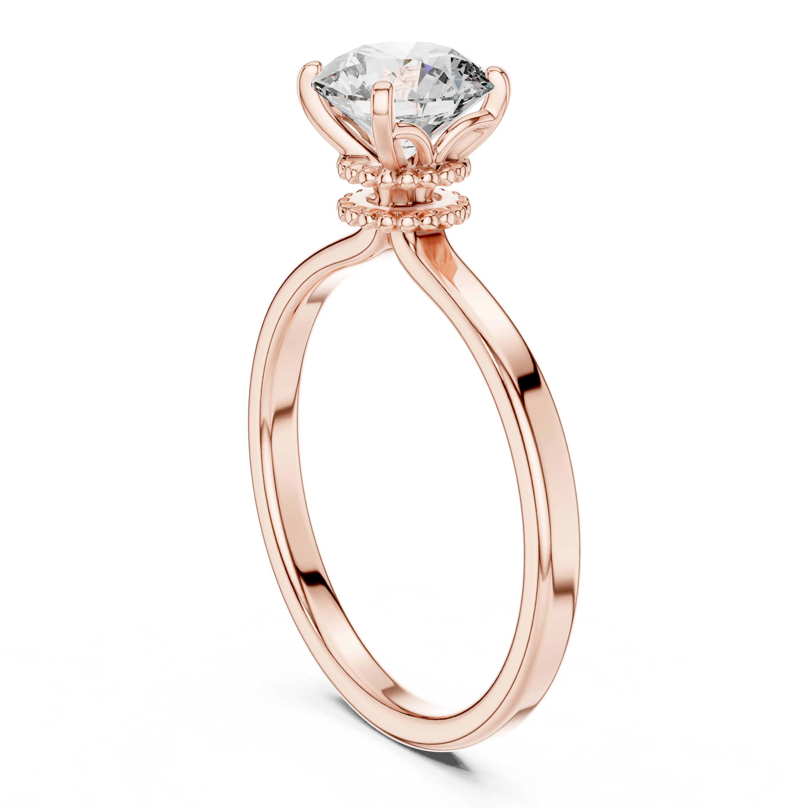 Round Brilliant Solitaire Ring With Double Milgrain Collar