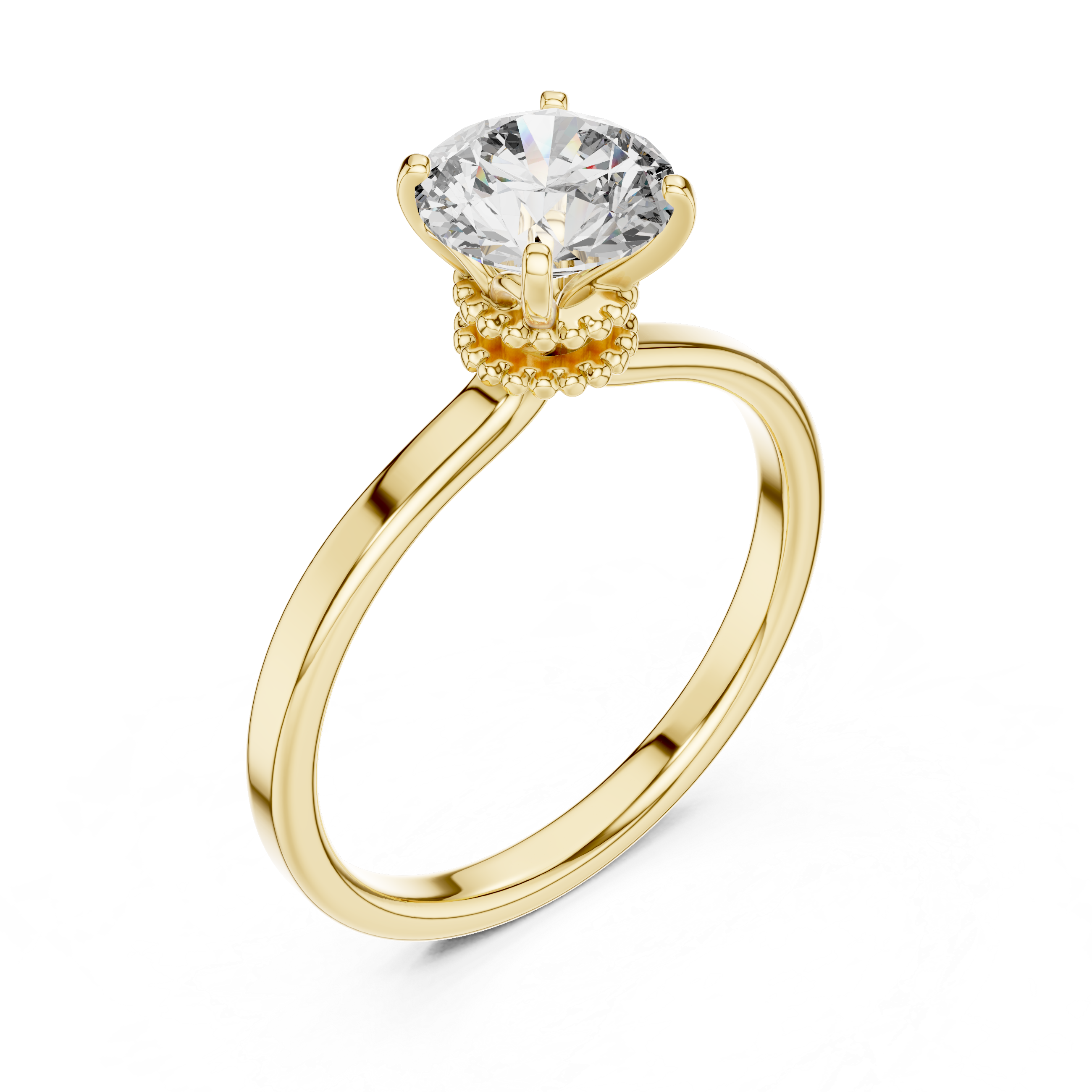 Round Brilliant Solitaire Ring With Double Milgrain Collar