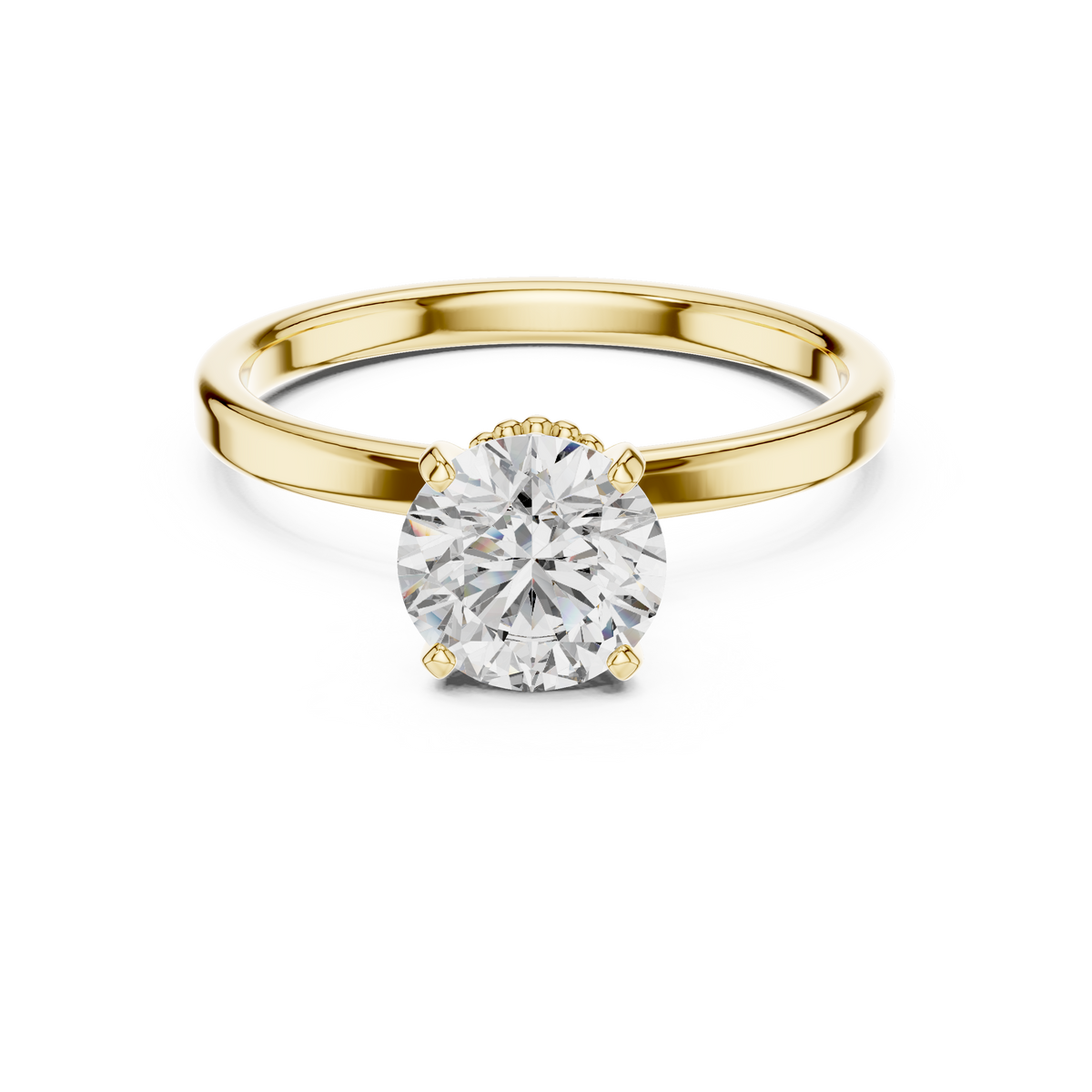 Round Brilliant Solitaire Ring With Double Milgrain Collar