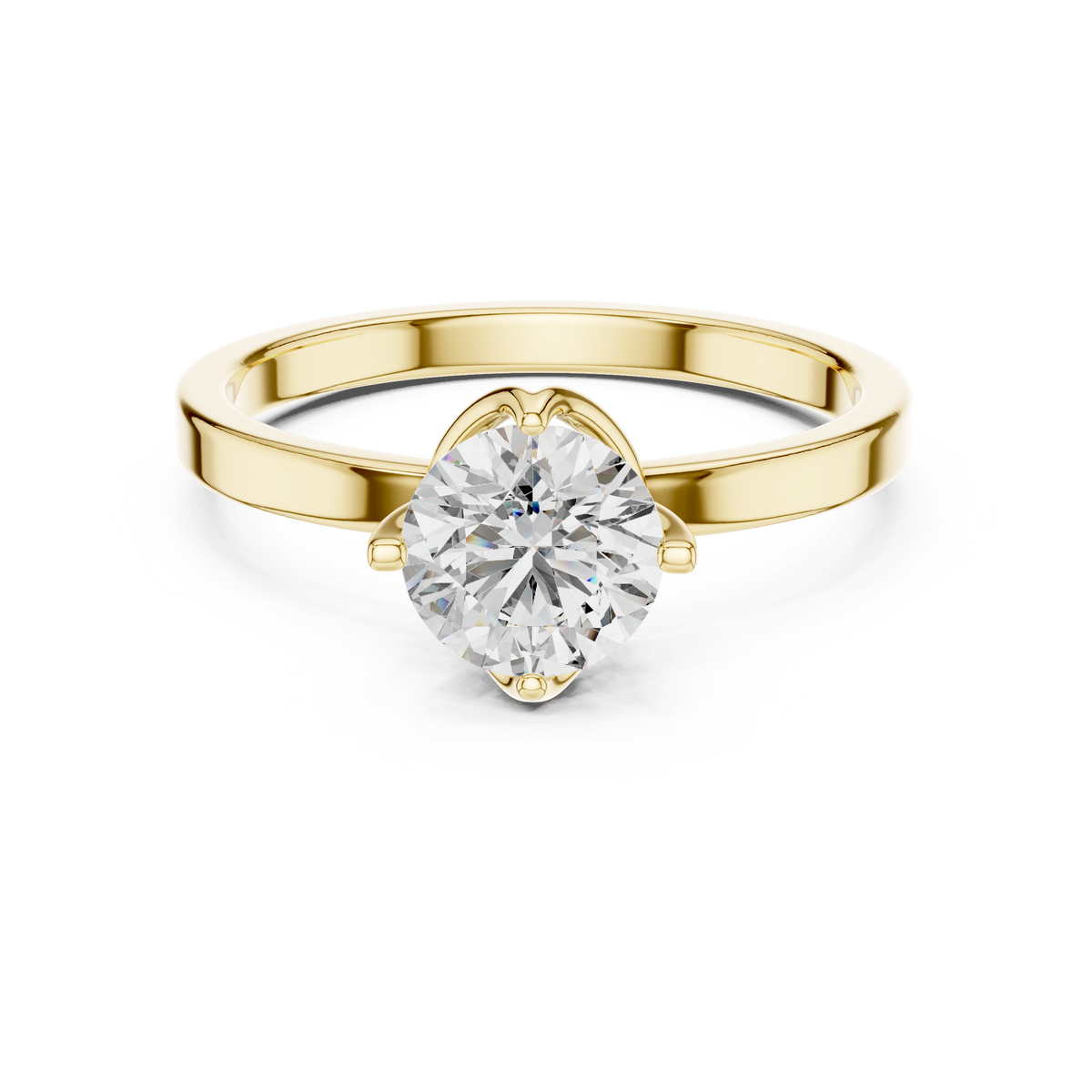 Round Brilliant Solitaire Diamond Ring With Arched Tulip Setting