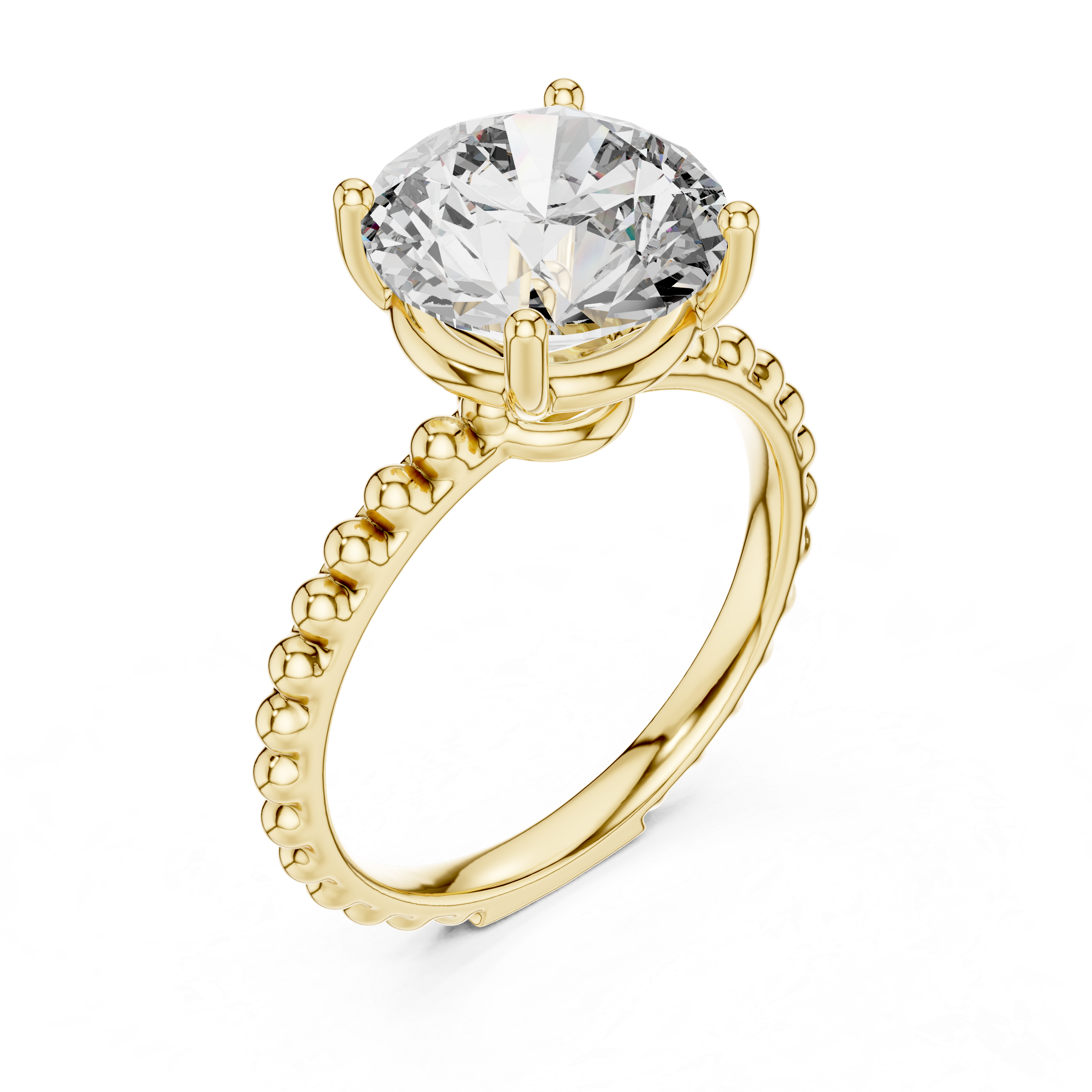 Round Cut Solitaire Diamond Ring with Beaded Shank