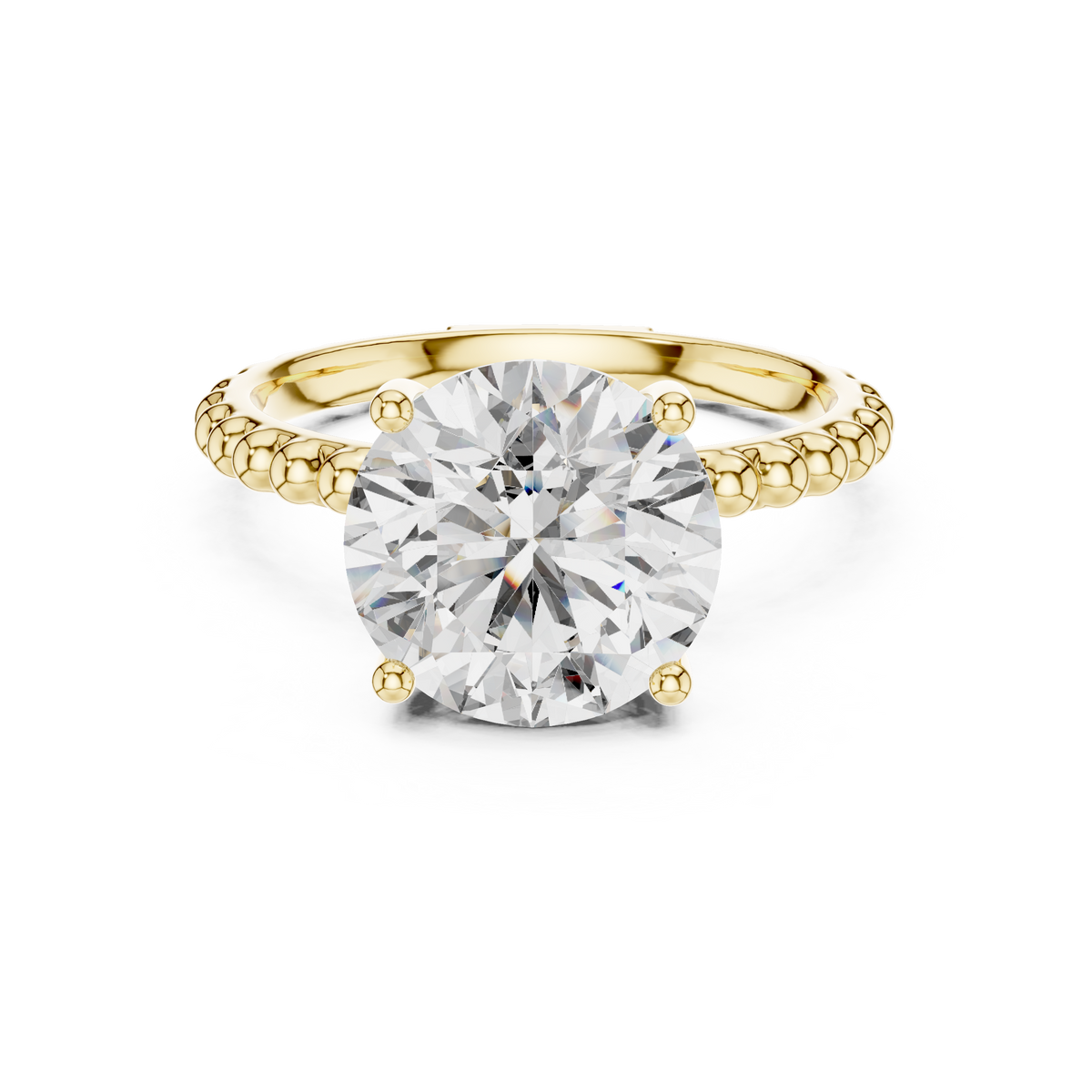 Round Cut Solitaire Diamond Ring with Beaded Shank