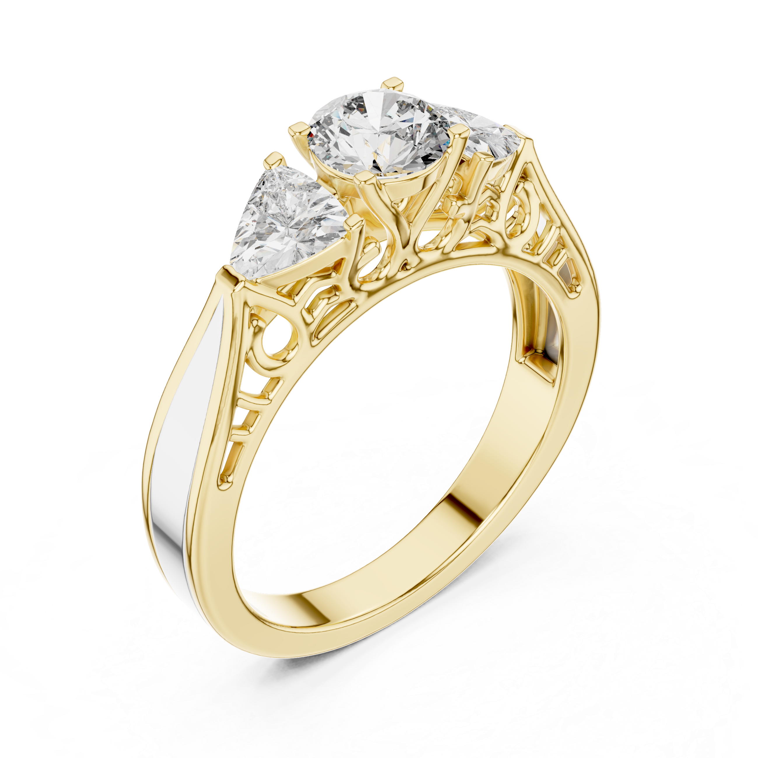 Filigree Cathedral Trio Ring With Round Brilliant And Trillion Accents