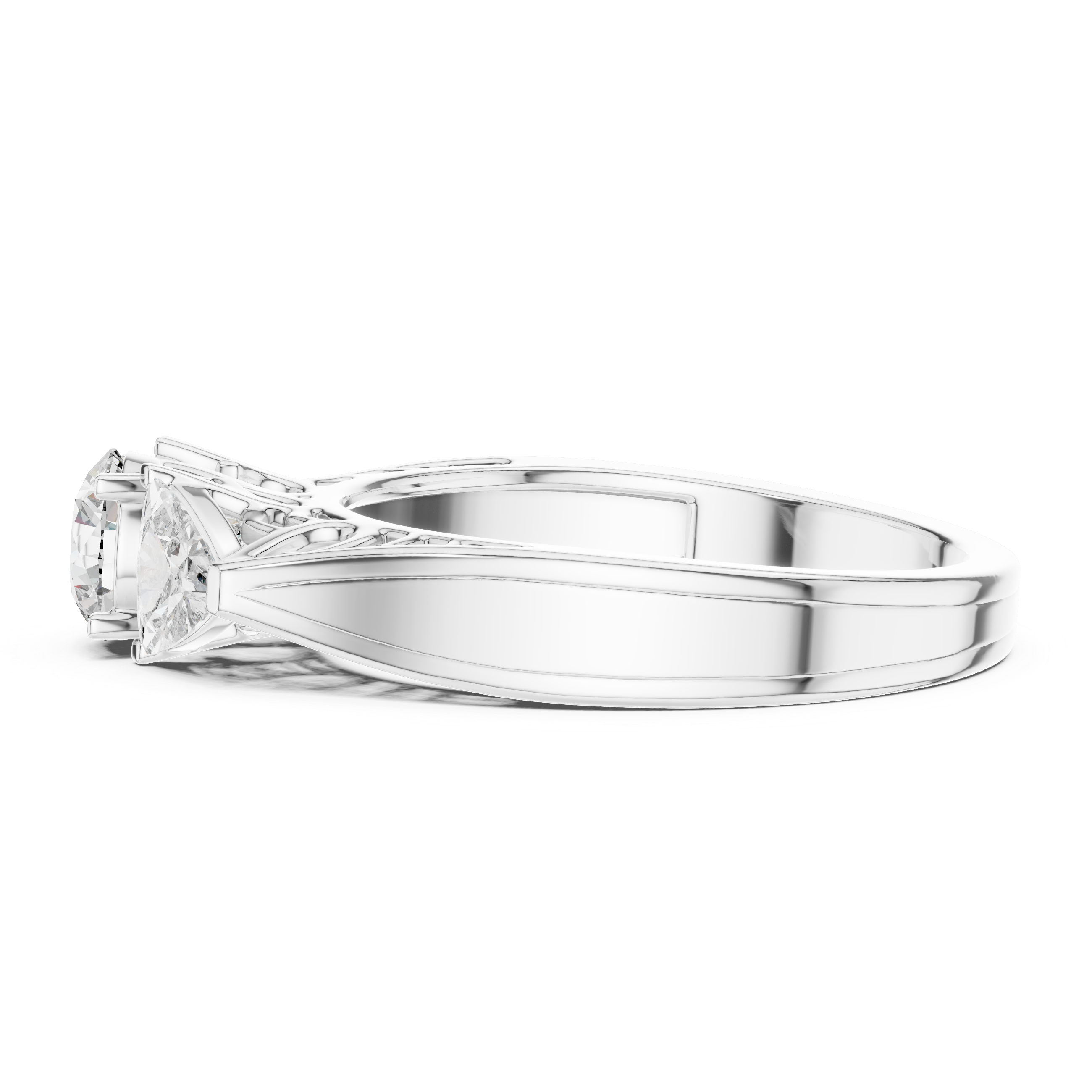 Filigree Cathedral Trio Ring With Round Brilliant And Trillion Accents