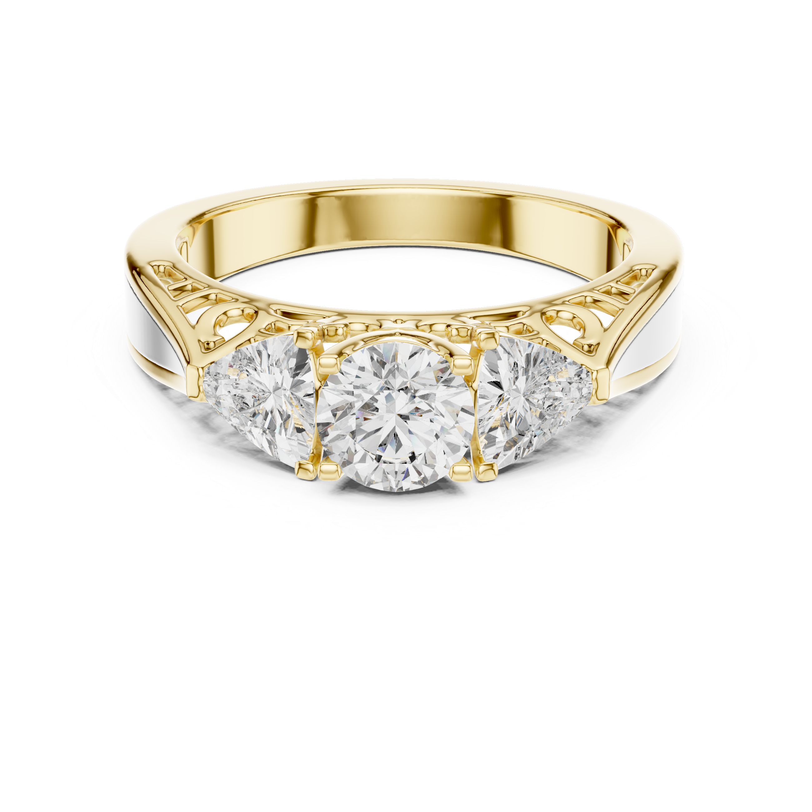 Filigree Cathedral Trio Ring With Round Brilliant And Trillion Accents