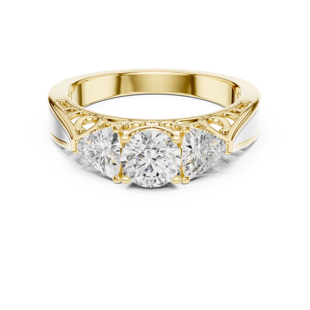 Filigree Cathedral Trio Ring With Round Brilliant And Trillion Accents