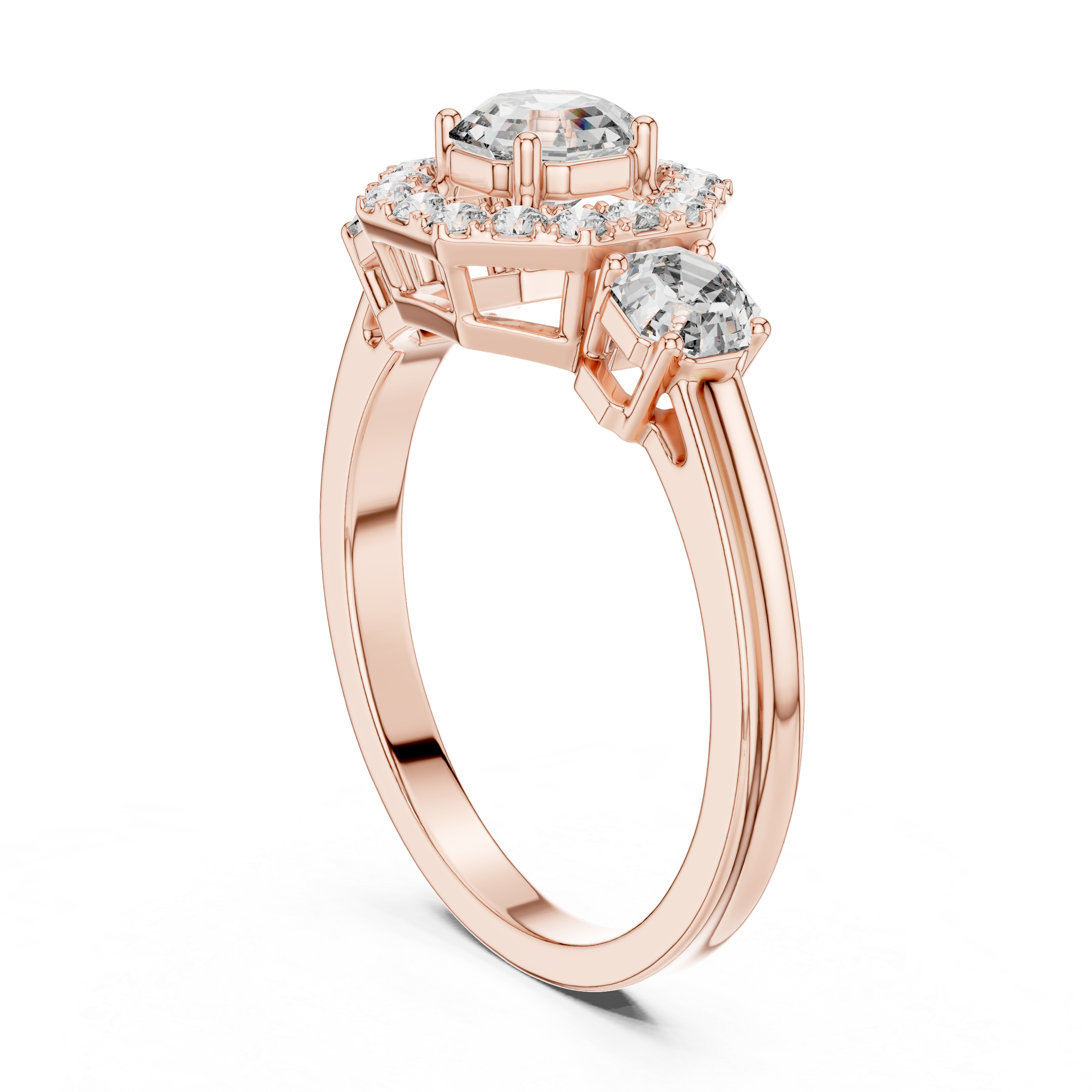 Vintage Inspired Octagonal Halo Trio Ring