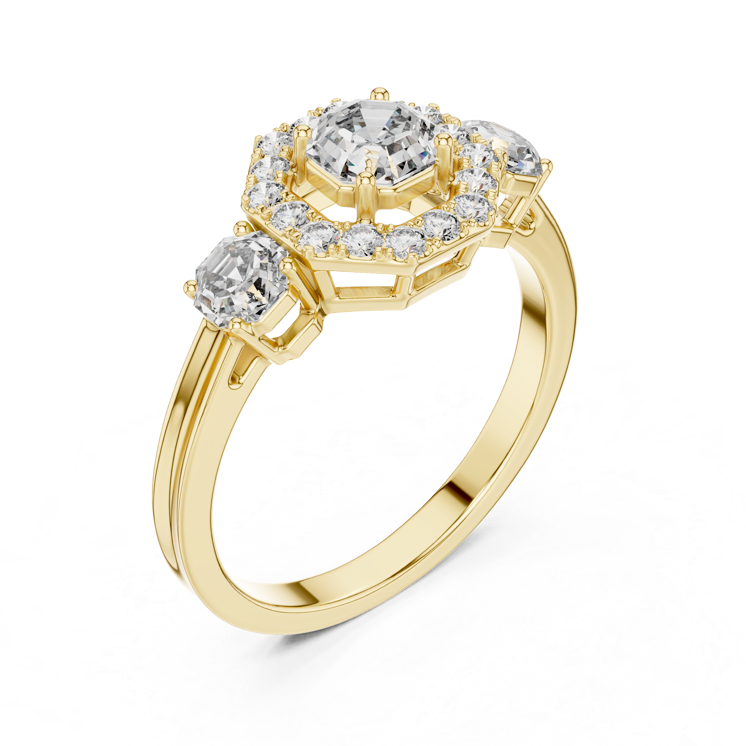 Vintage Inspired Octagonal Halo Trio Ring
