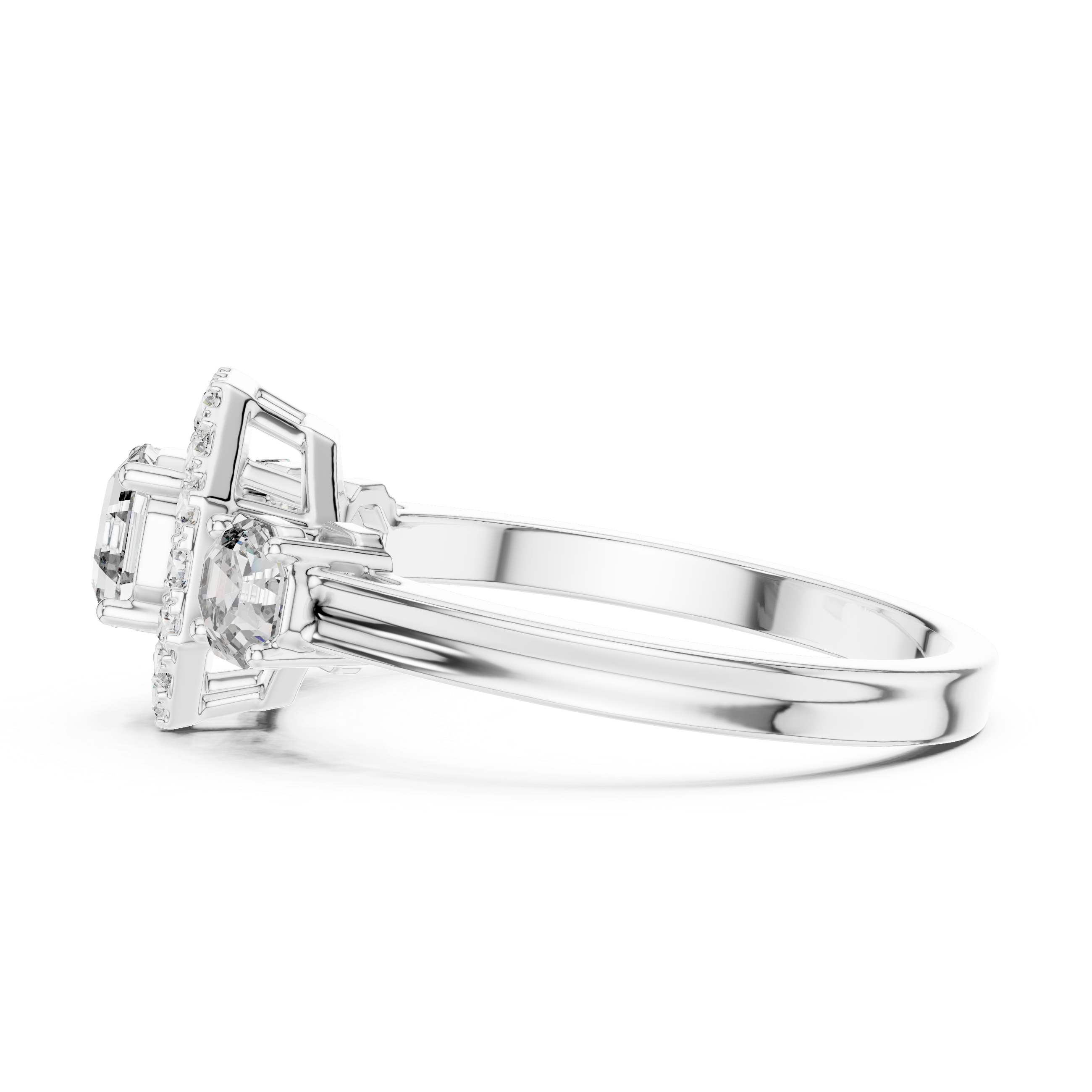 Vintage Inspired Octagonal Halo Trio Ring