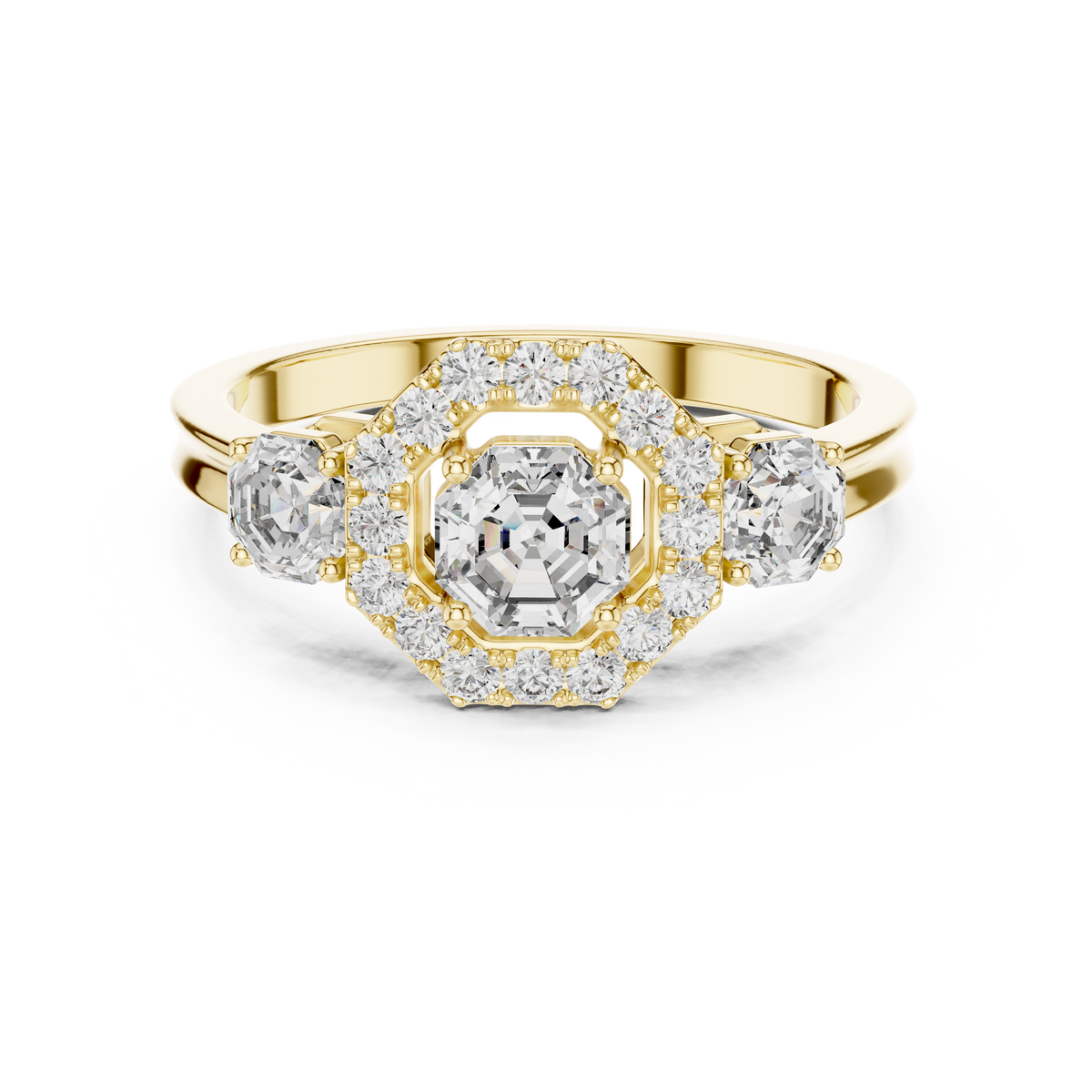 Vintage Inspired Octagonal Halo Trio Ring