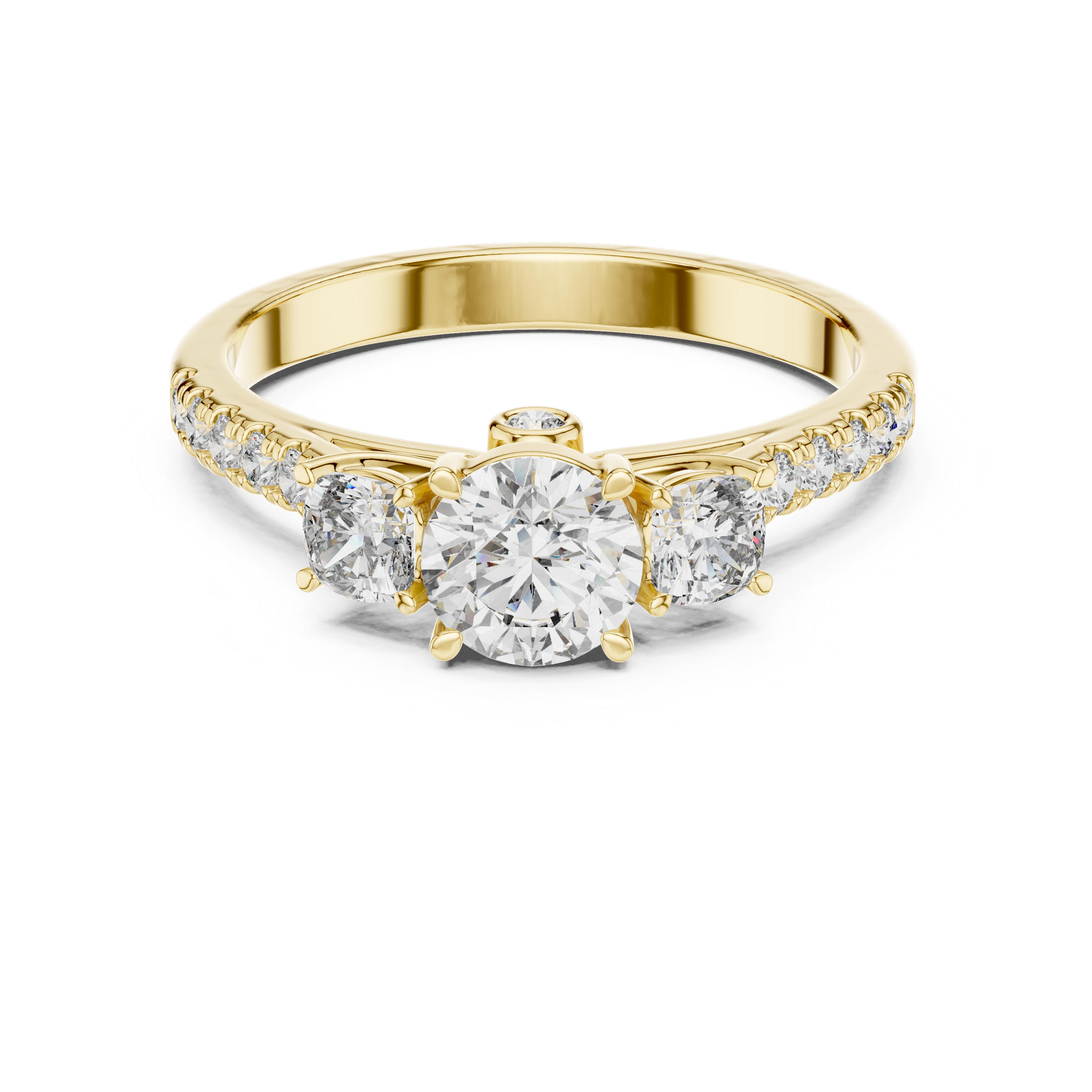 Round Trio Diamond Ring With Scalloped Pave Band