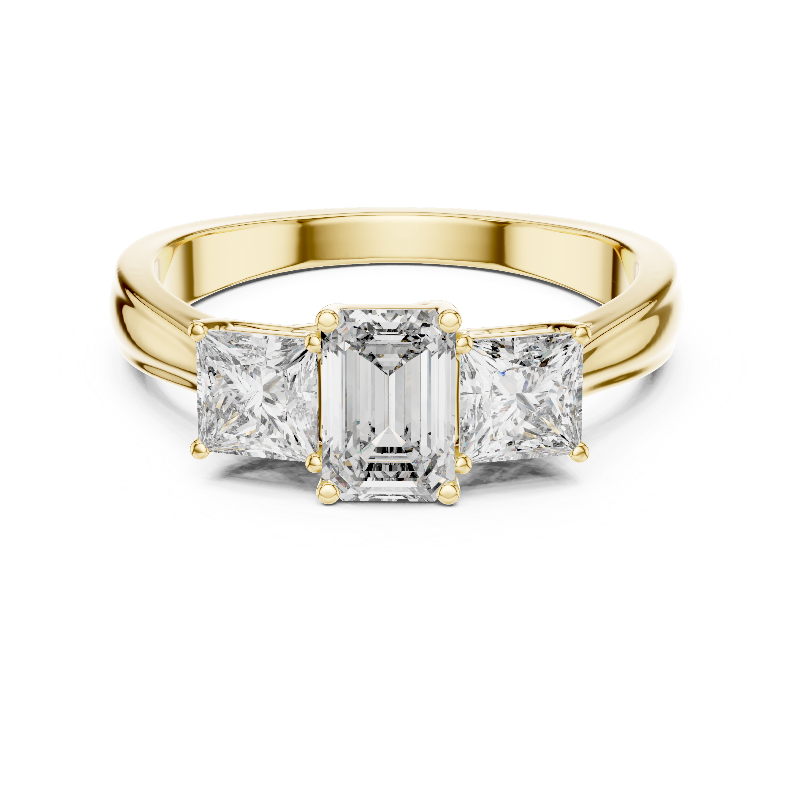 Emerald Center Diamond Trio Ring with Princess Cut Side Stones