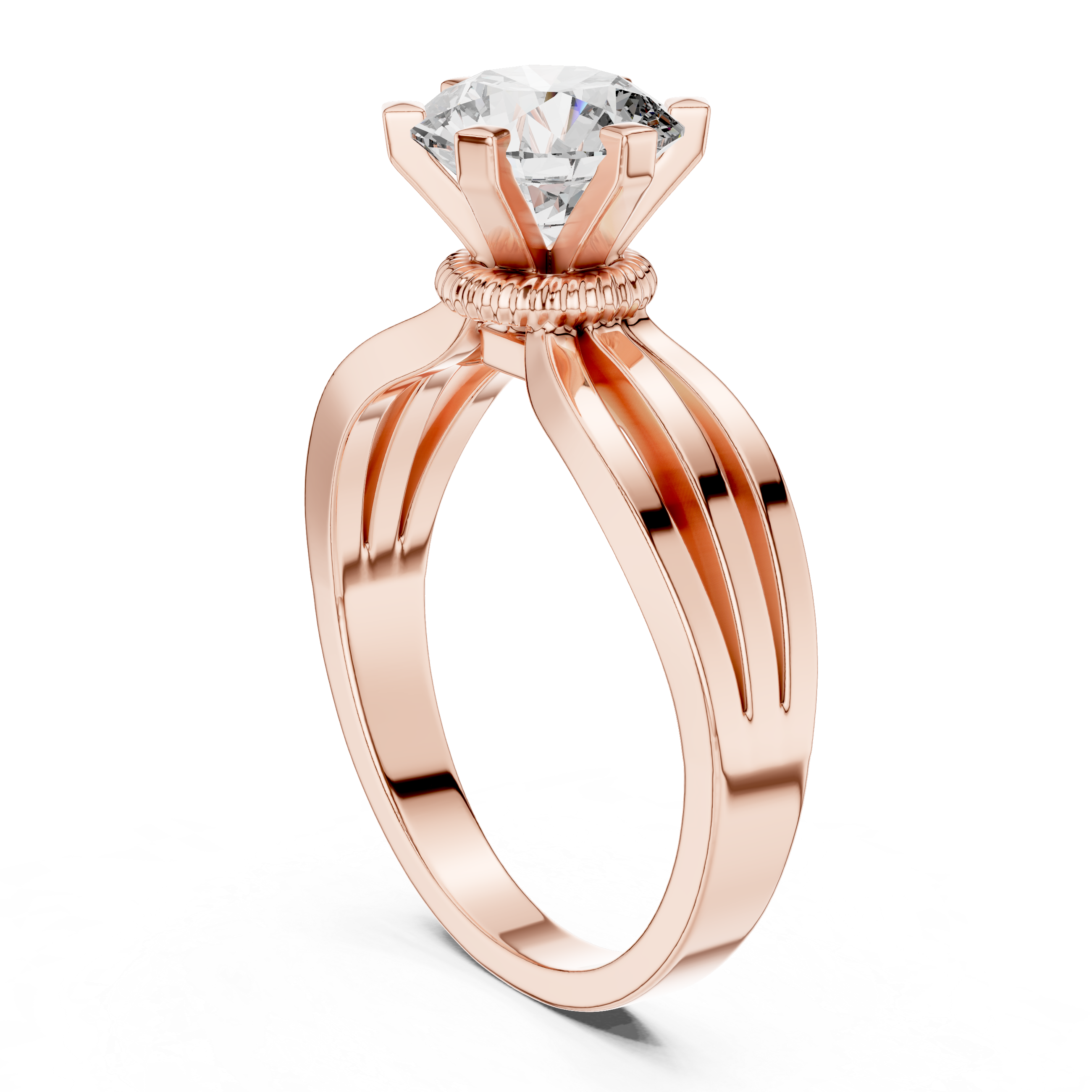 Round Cut Lab Diamond Solitaire Ring with Milgrain Rope Collar
