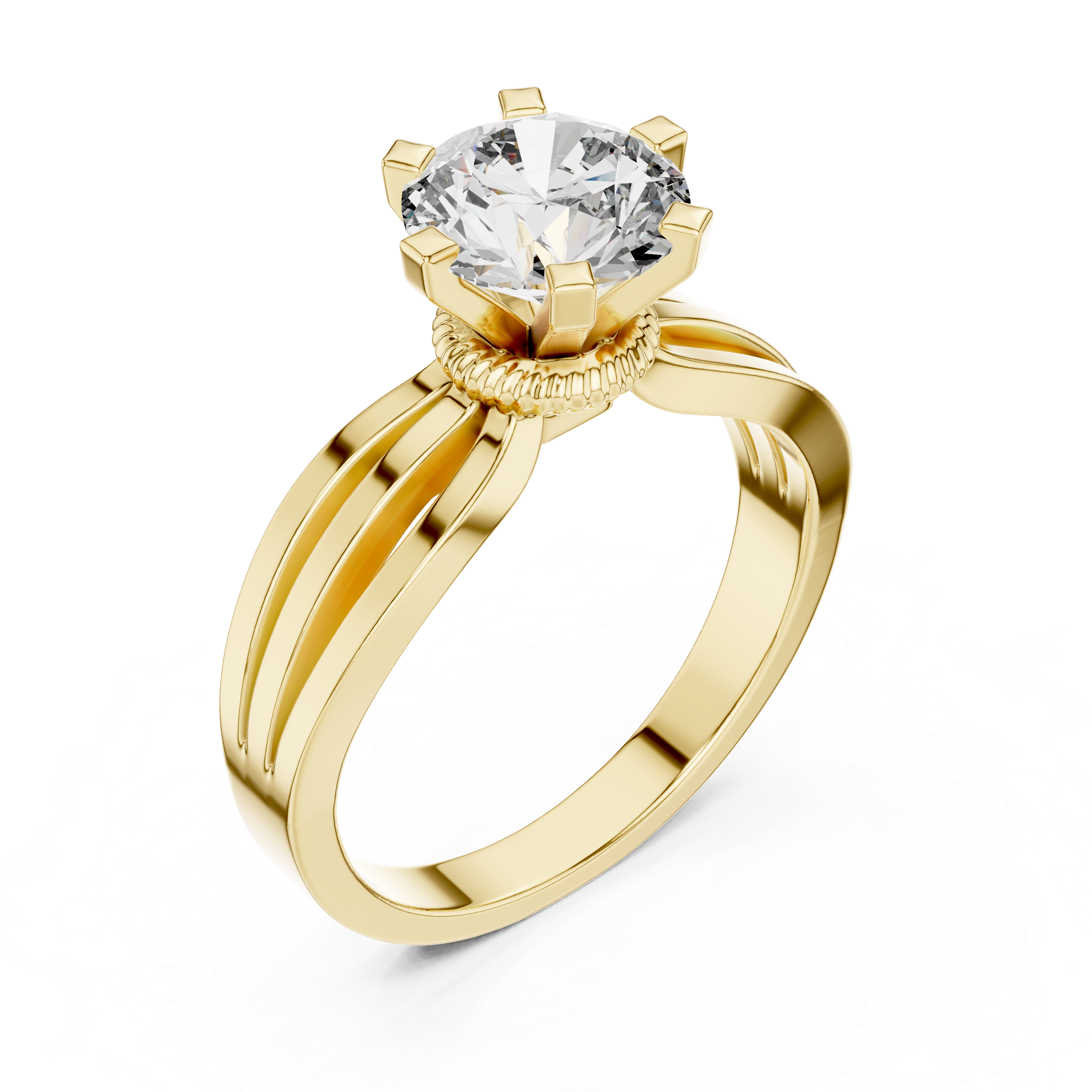 Round Cut Lab Diamond Solitaire Ring with Milgrain Rope Collar