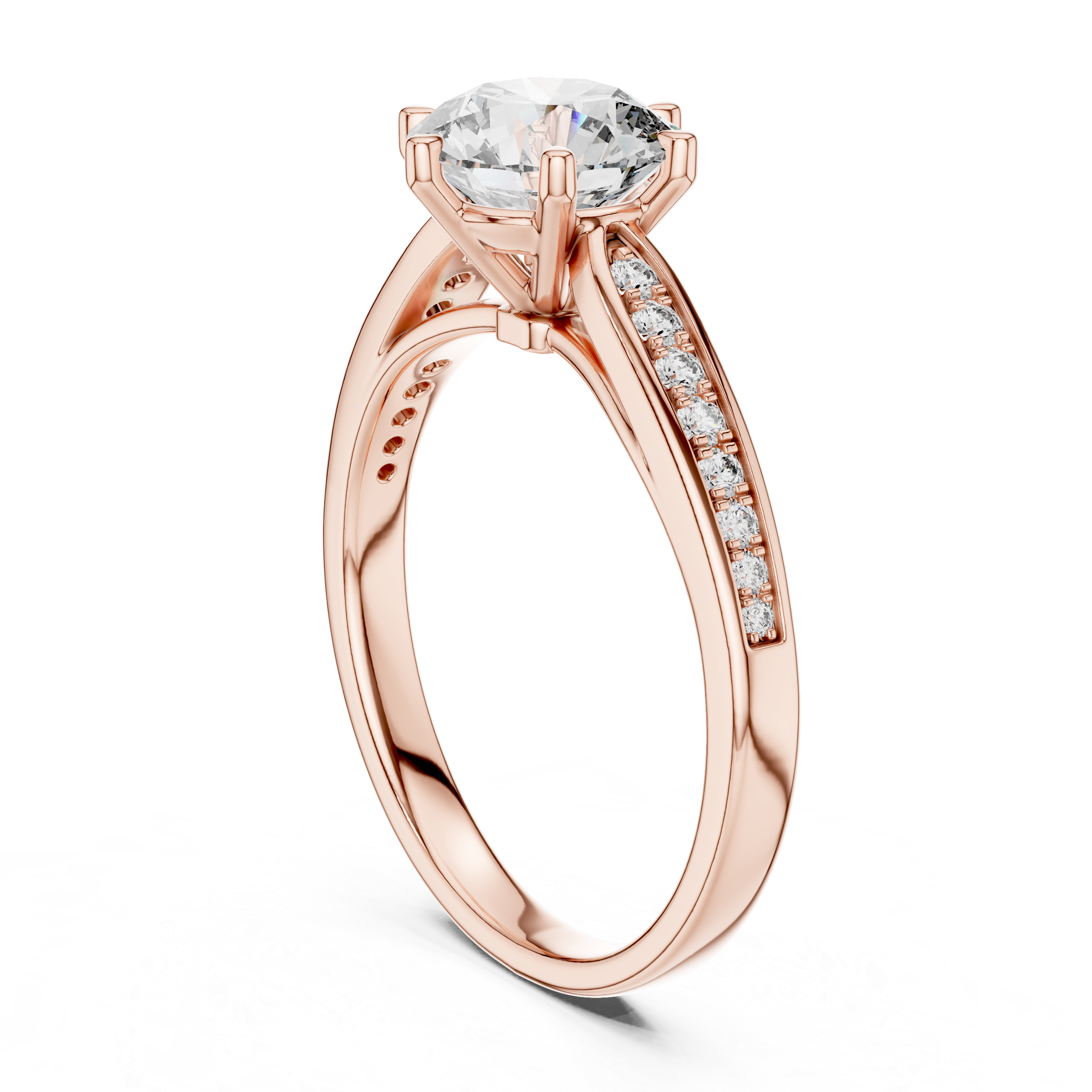 Six Prong Cathedral Engagement Ring with Side Stones