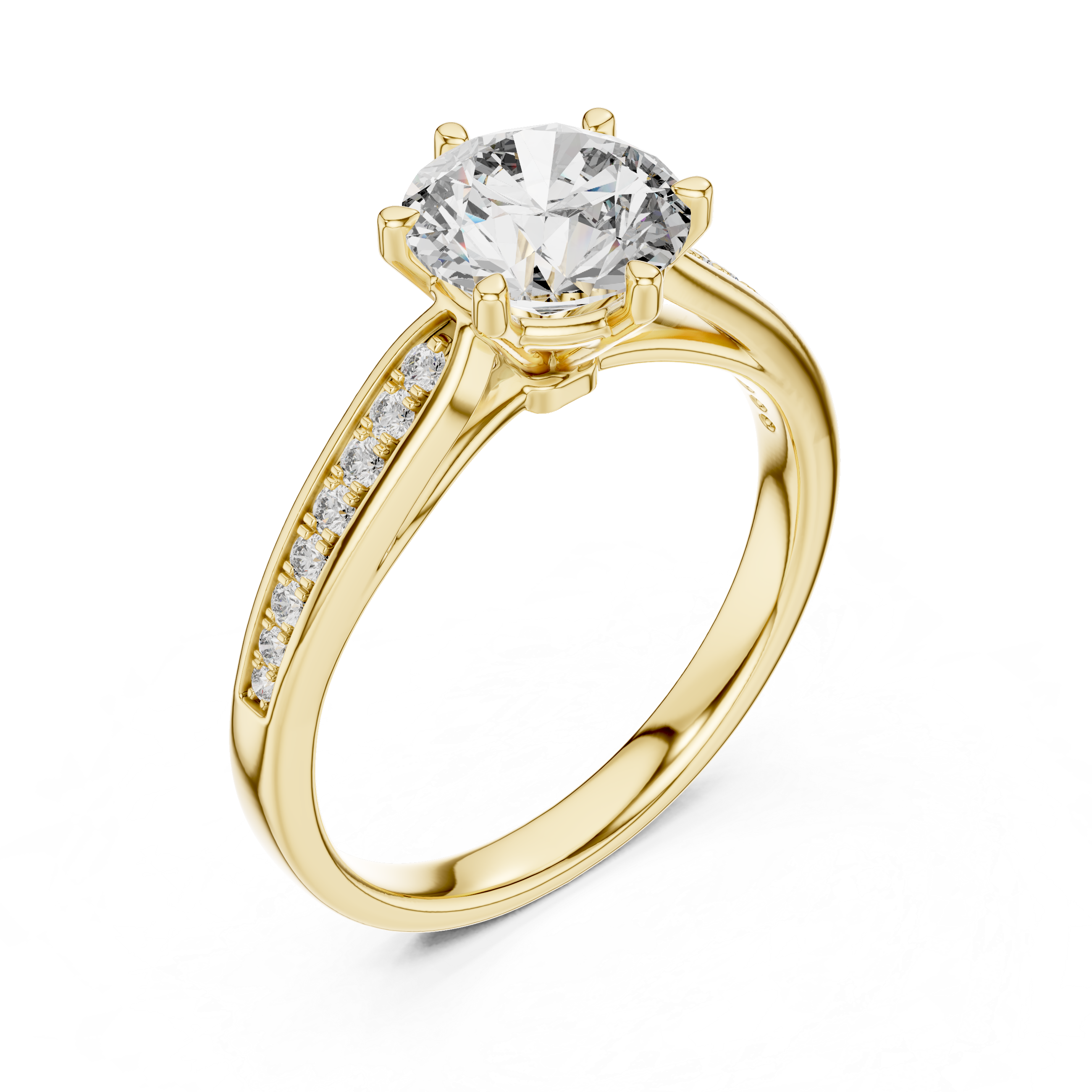 Six Prong Cathedral Engagement Ring with Side Stones