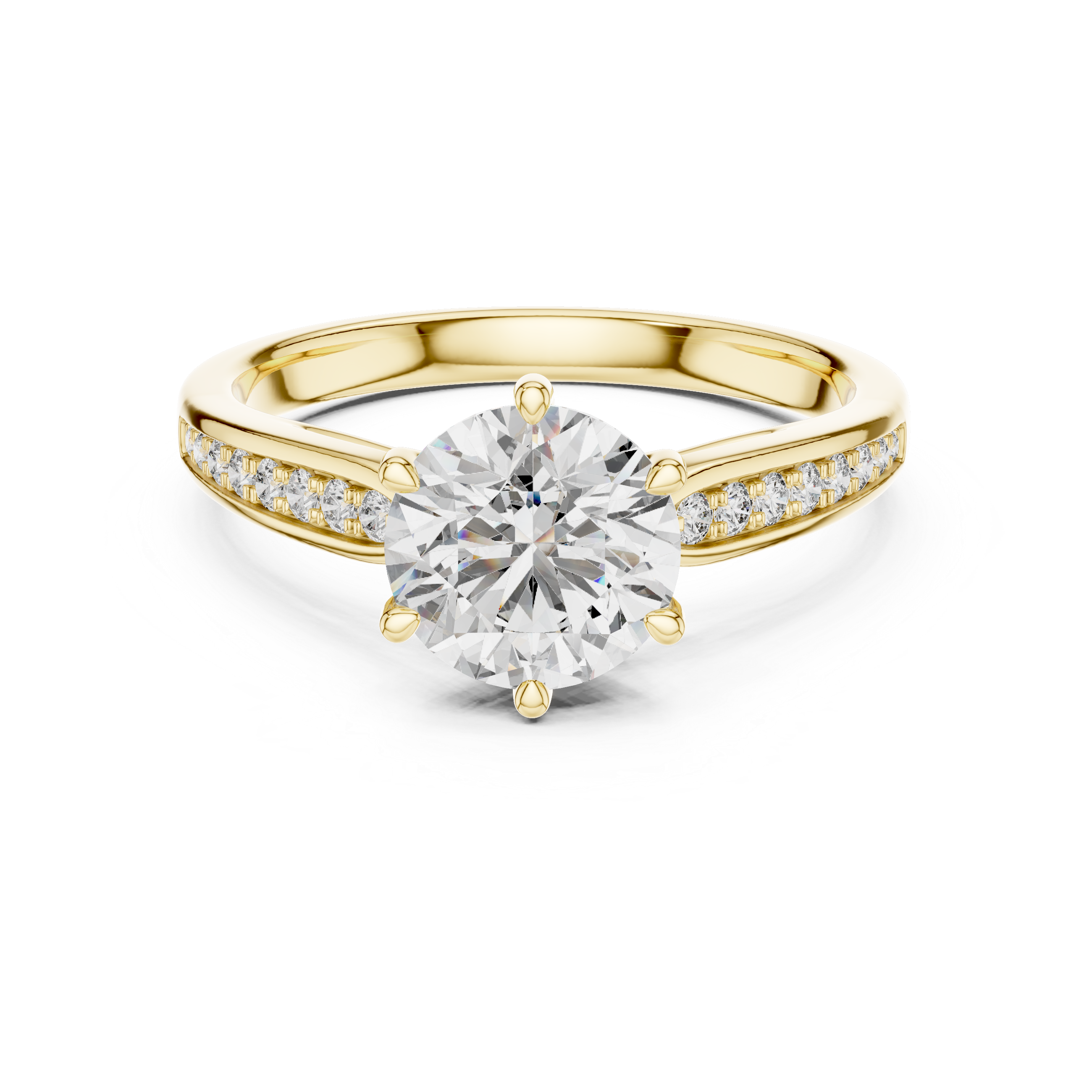 Six Prong Cathedral Engagement Ring with Side Stones