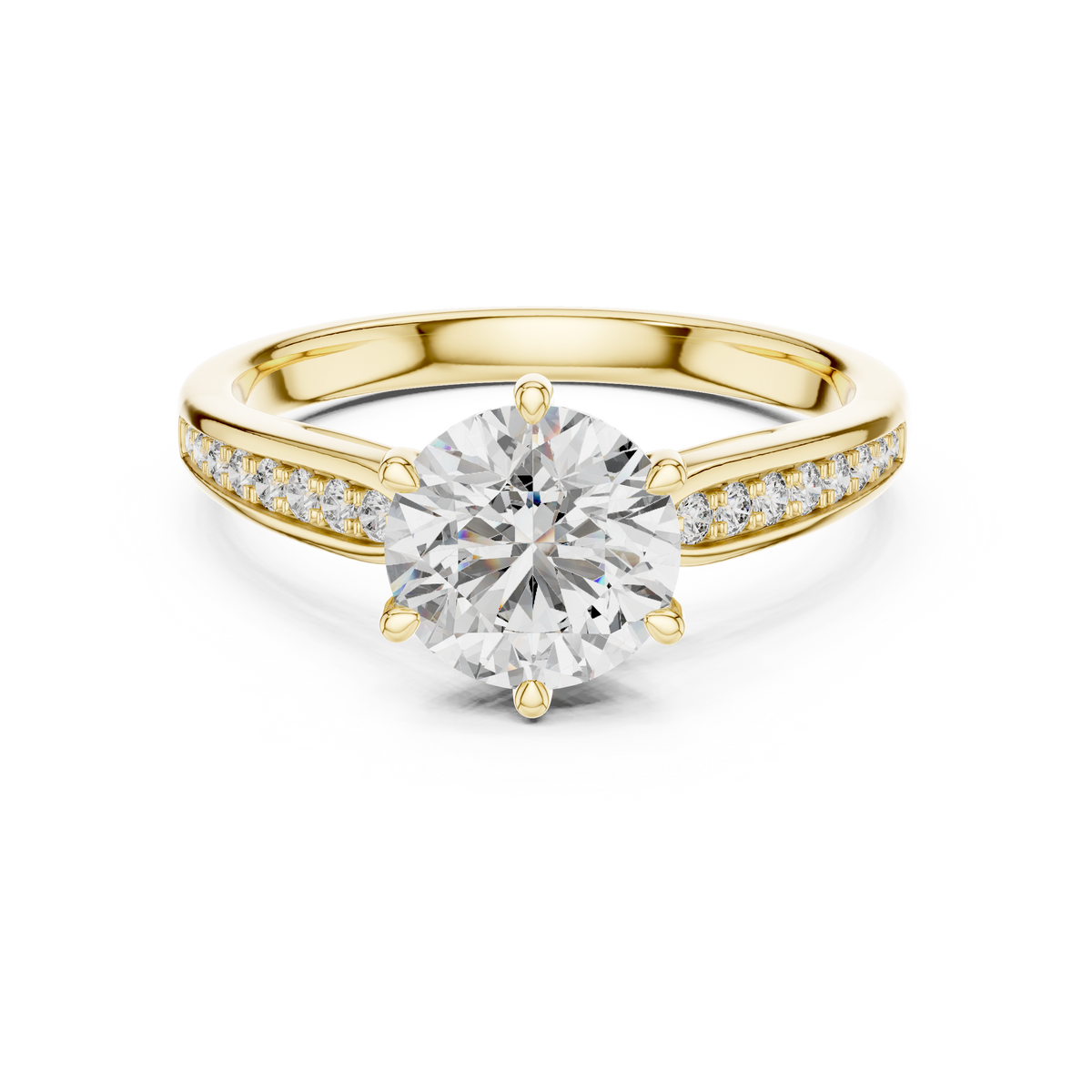 Six Prong Cathedral Engagement Ring with Side Stones