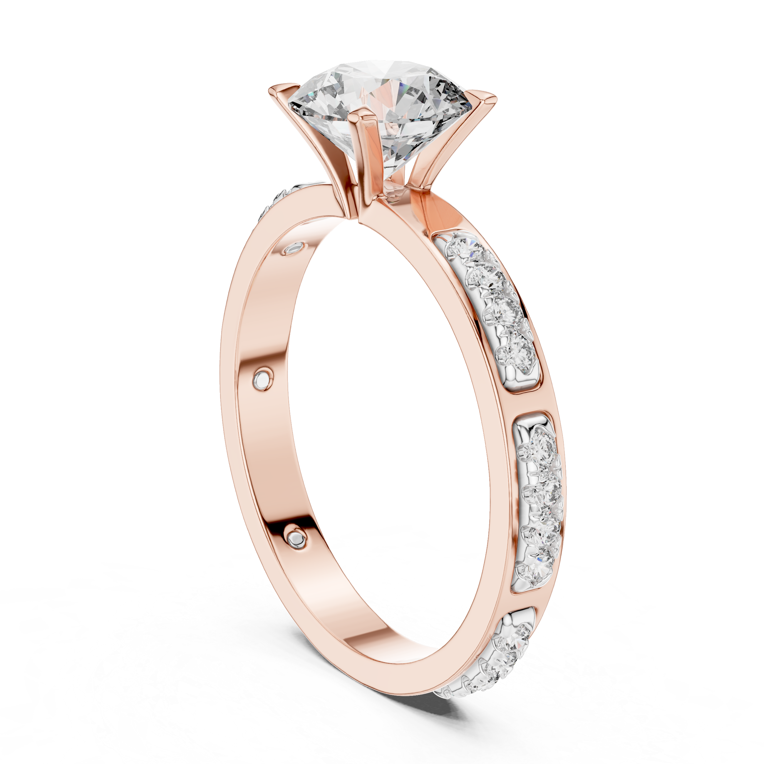 Round Brilliant Solitaire With Segmented Diamond Band