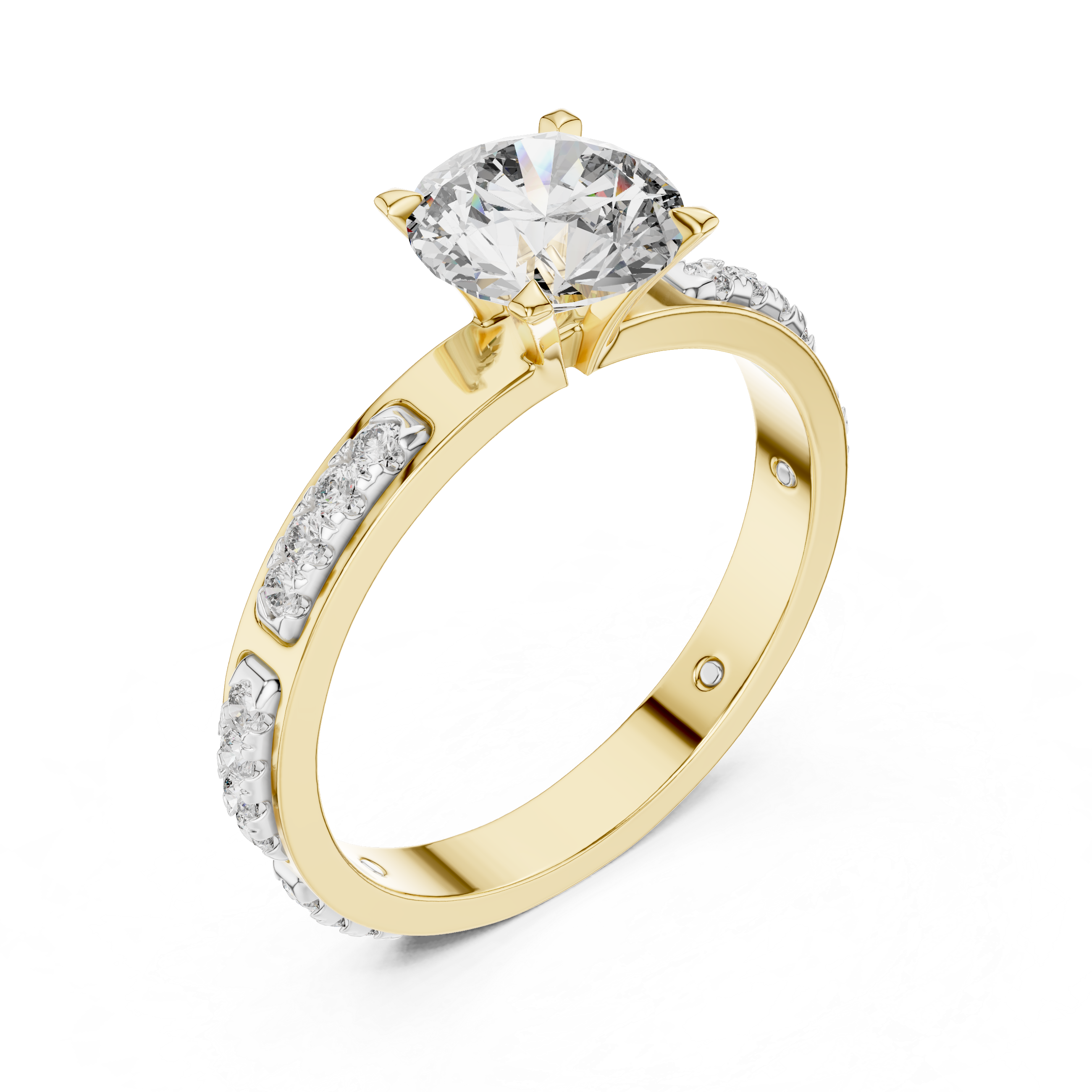Round Brilliant Solitaire With Segmented Diamond Band