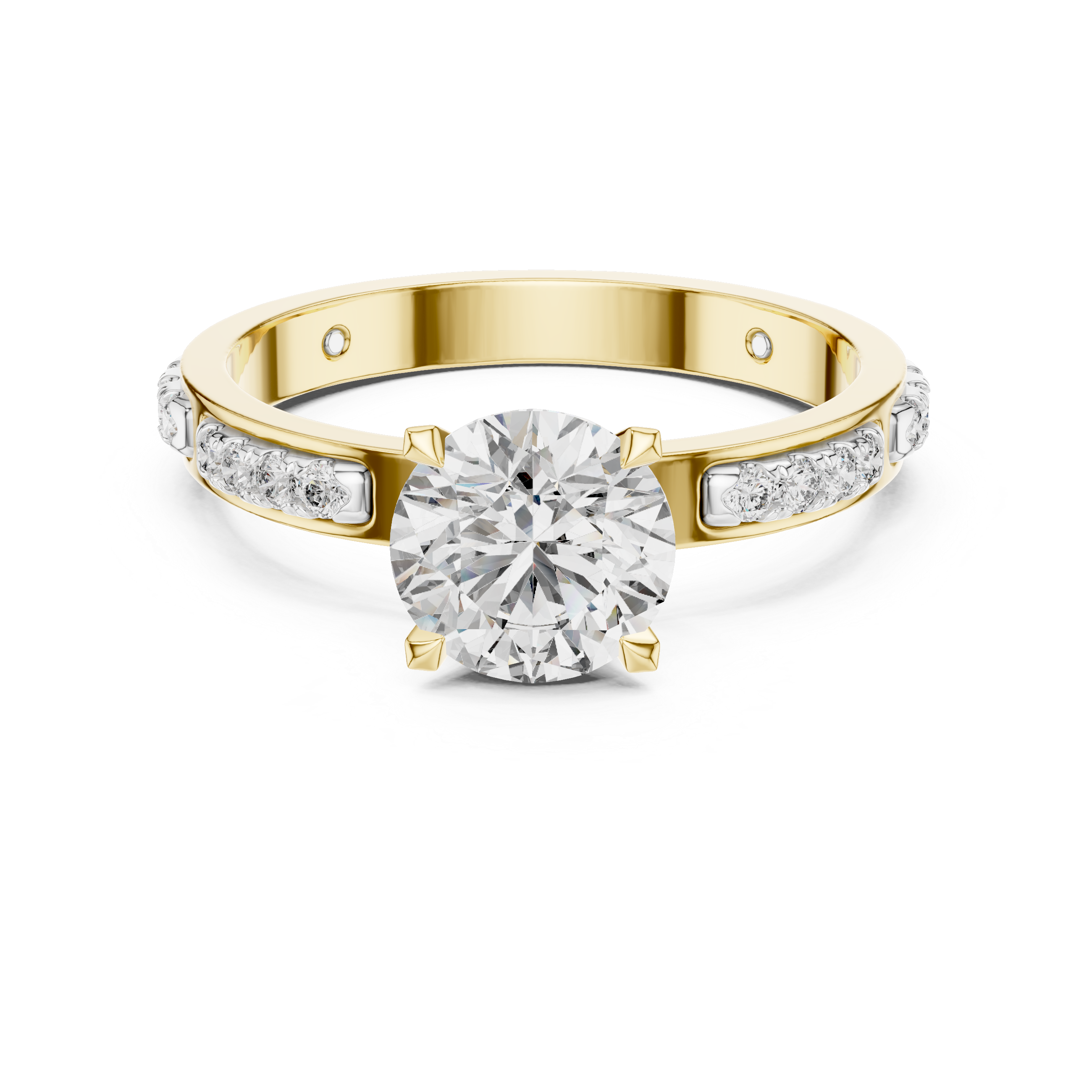 Round Brilliant Solitaire With Segmented Diamond Band