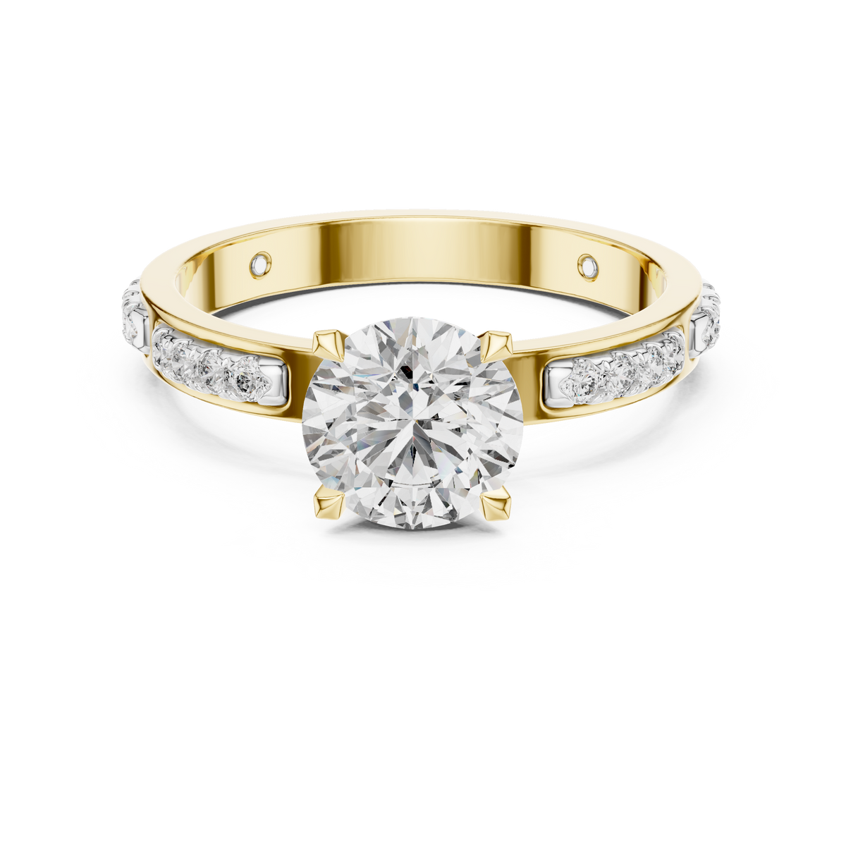 Round Brilliant Solitaire With Segmented Diamond Band