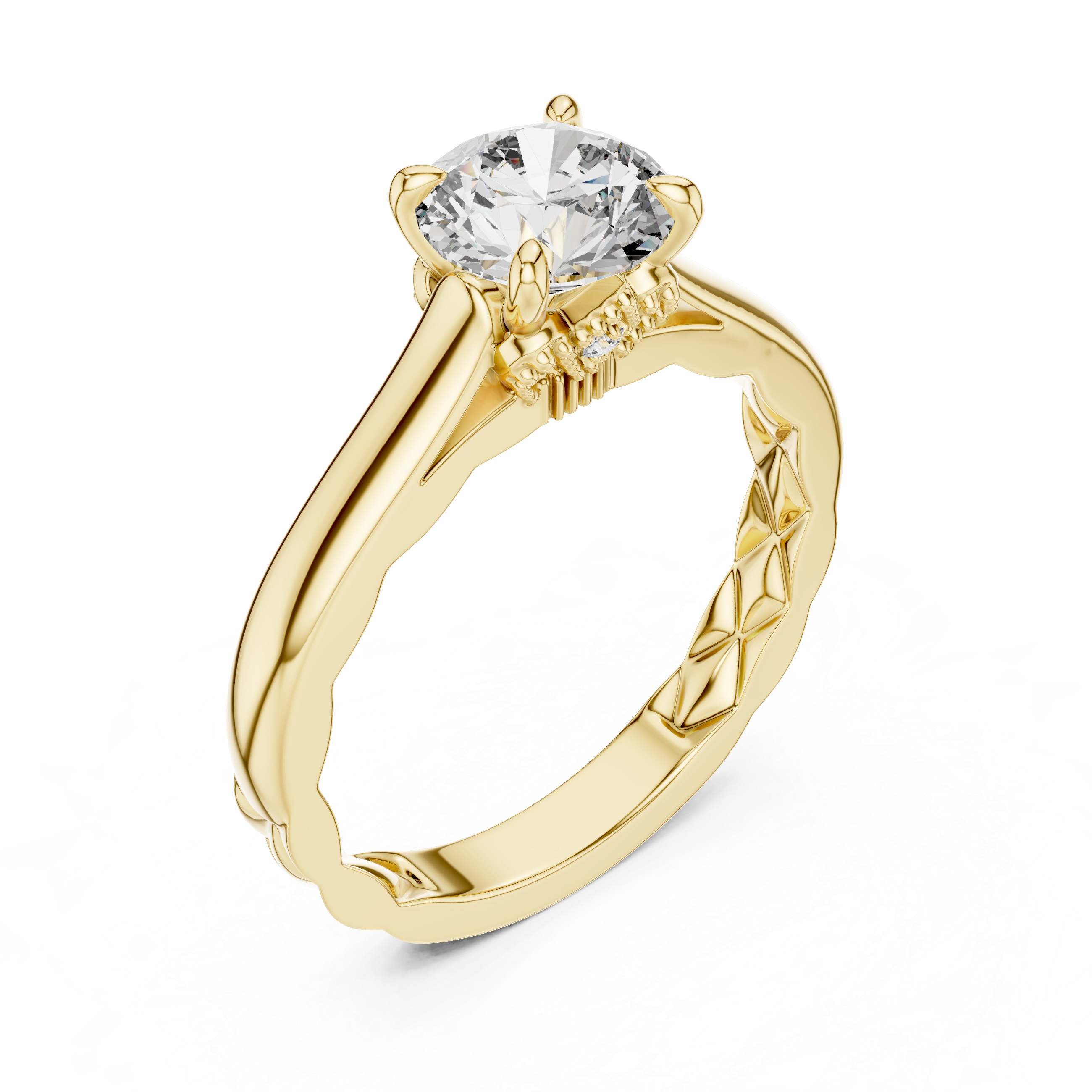 Round Brilliant Diamond Engagement Ring With Quilted Textured Shank