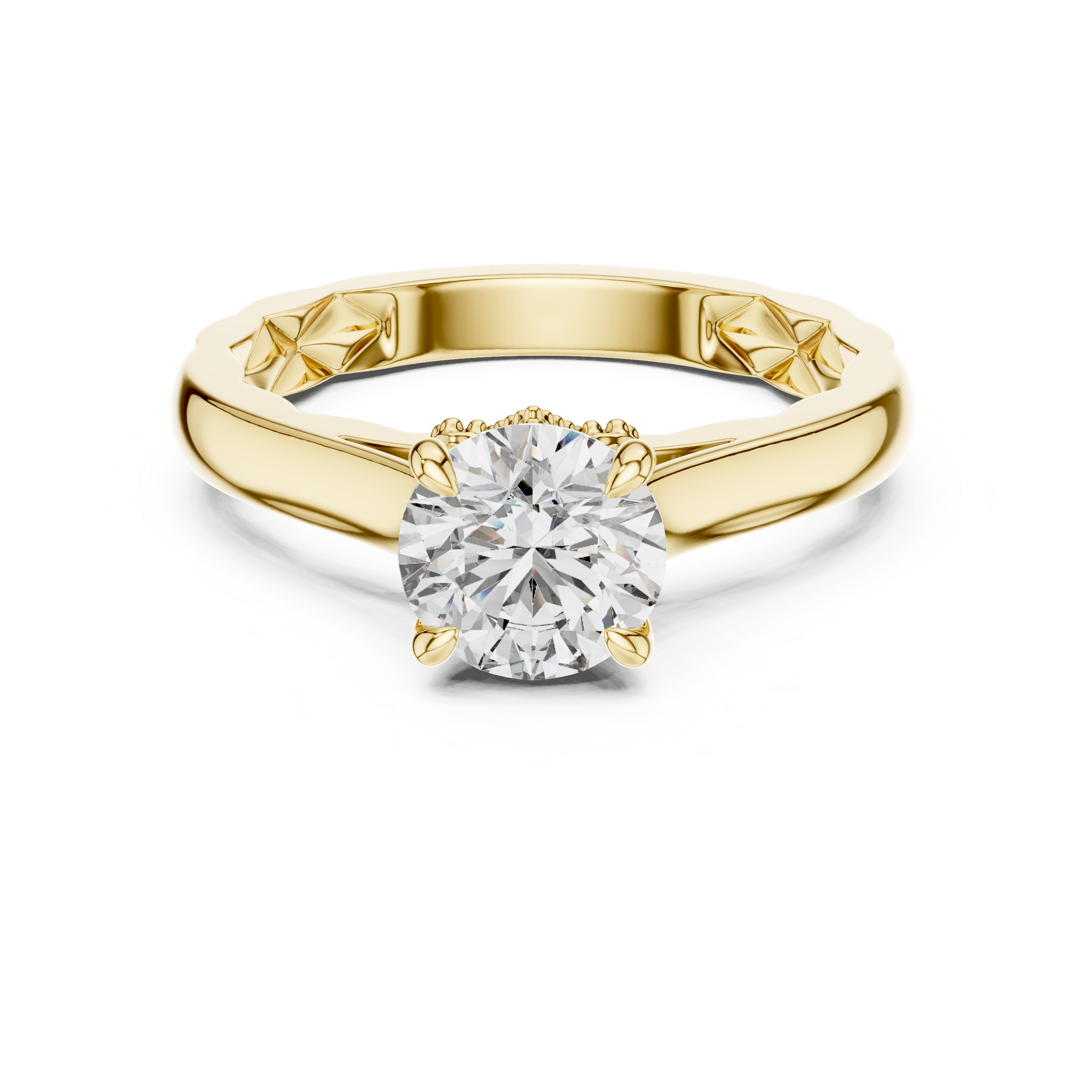 Round Brilliant Diamond Engagement Ring With Quilted Textured Shank