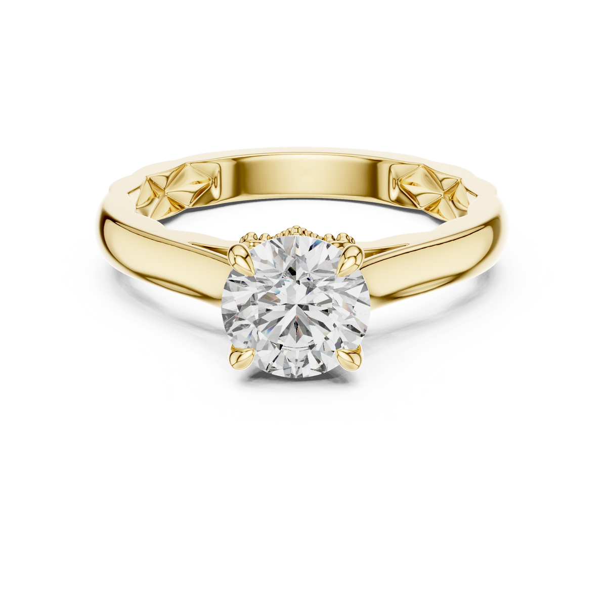 Round Brilliant Diamond Engagement Ring With Quilted Textured Shank