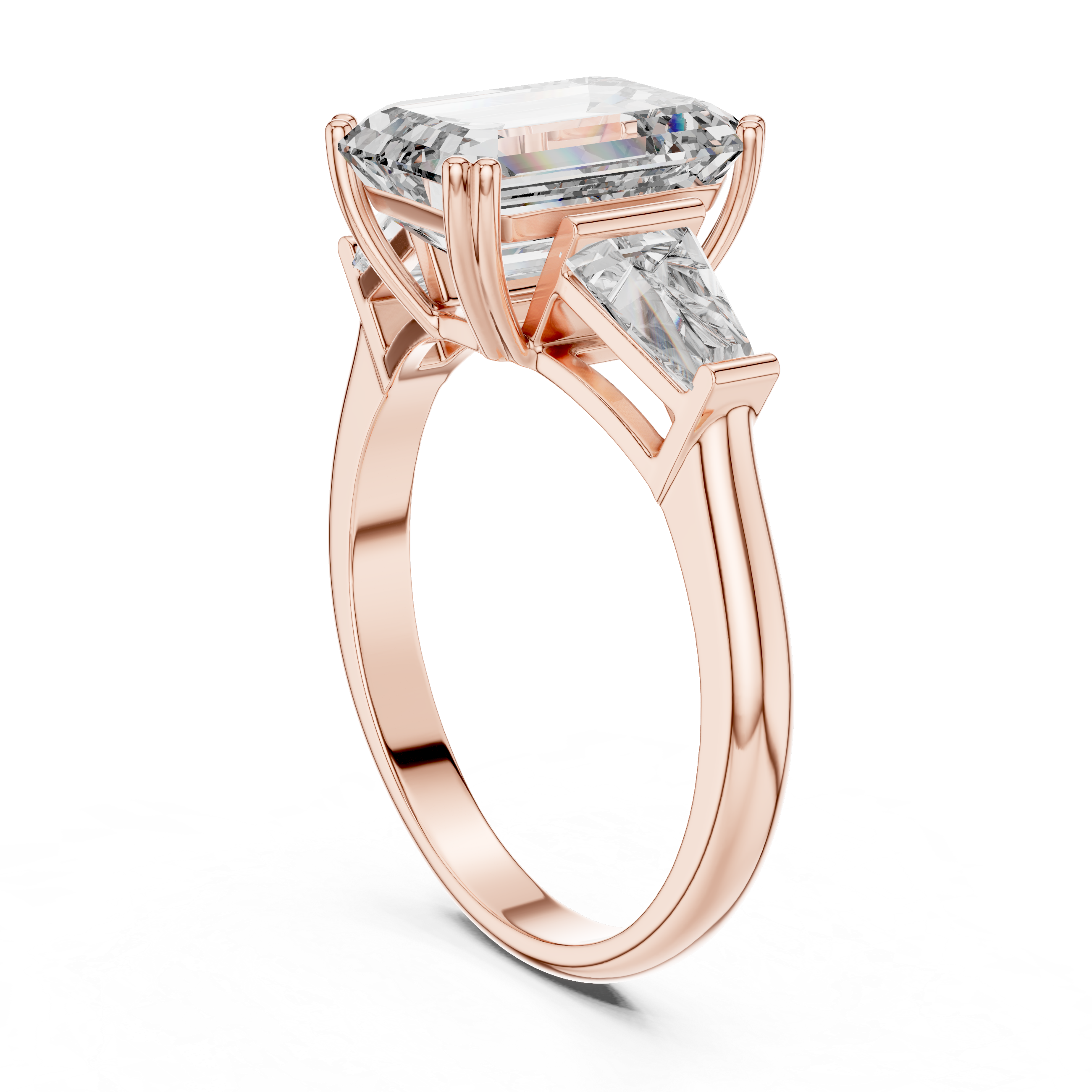 Three Stone Emerald And Baguette Diamond Trilogy Ring