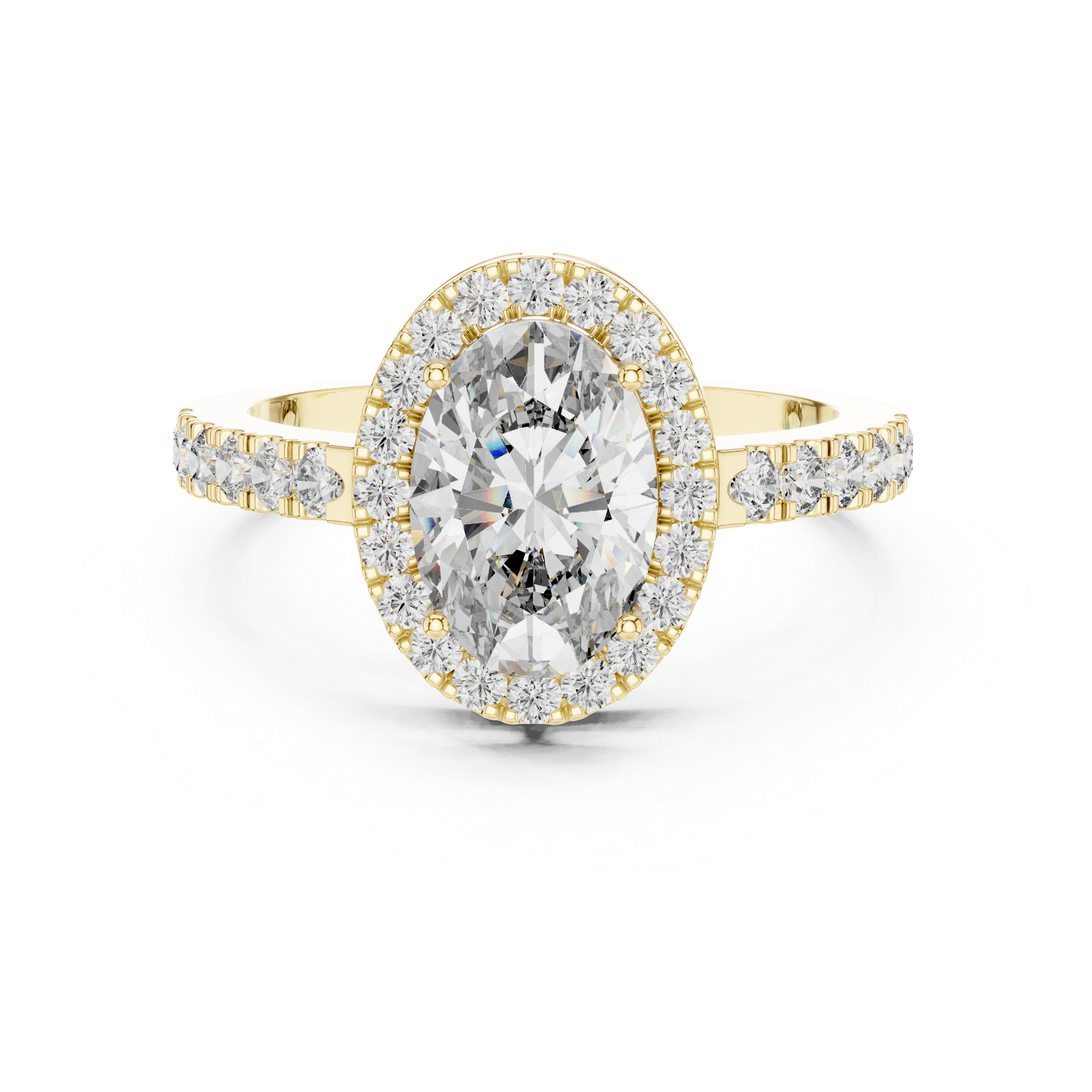 Oval Cut Diamond Halo Engagement Ring with Pave Diamond Band
