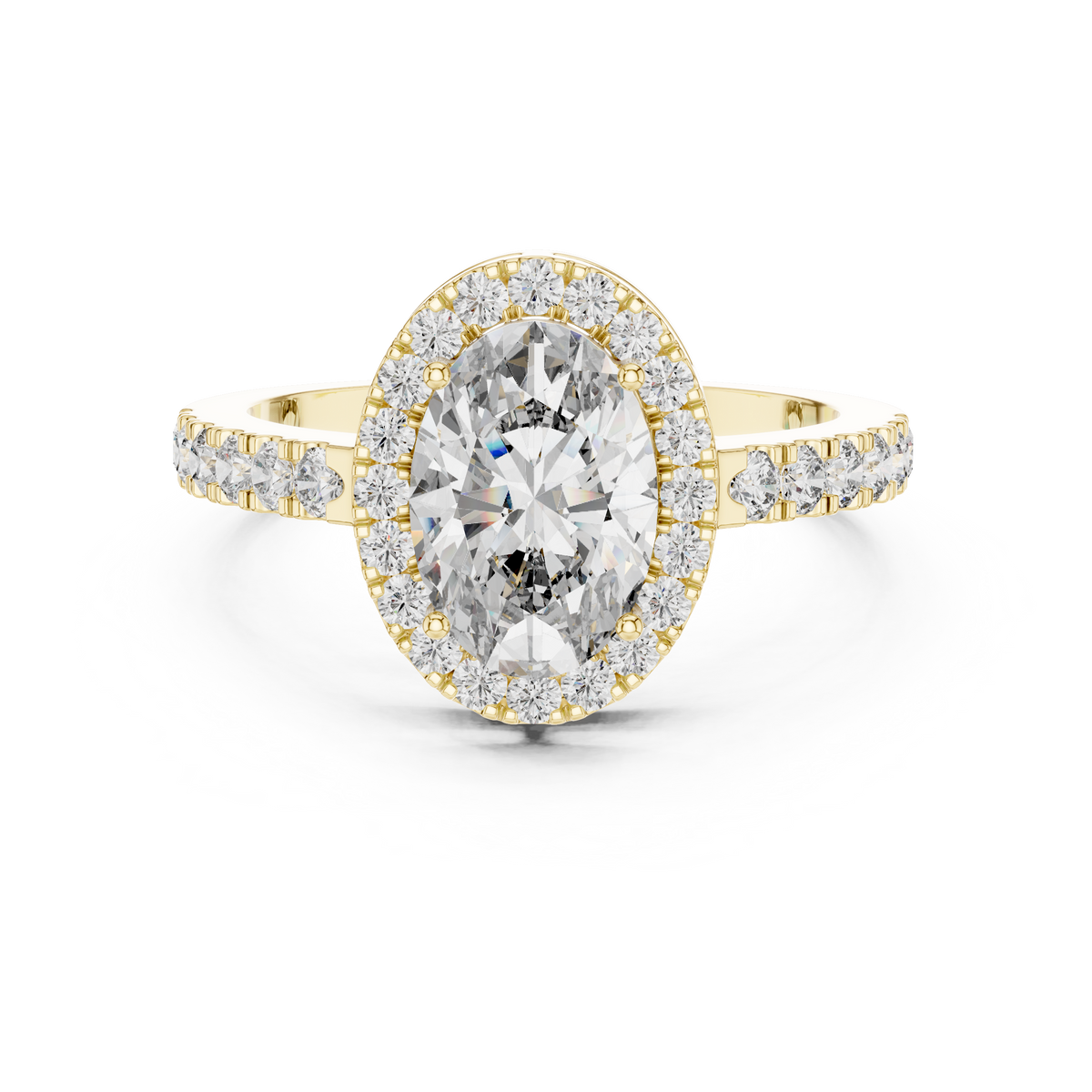 Oval Cut Diamond Halo Engagement Ring with Pave Diamond Band
