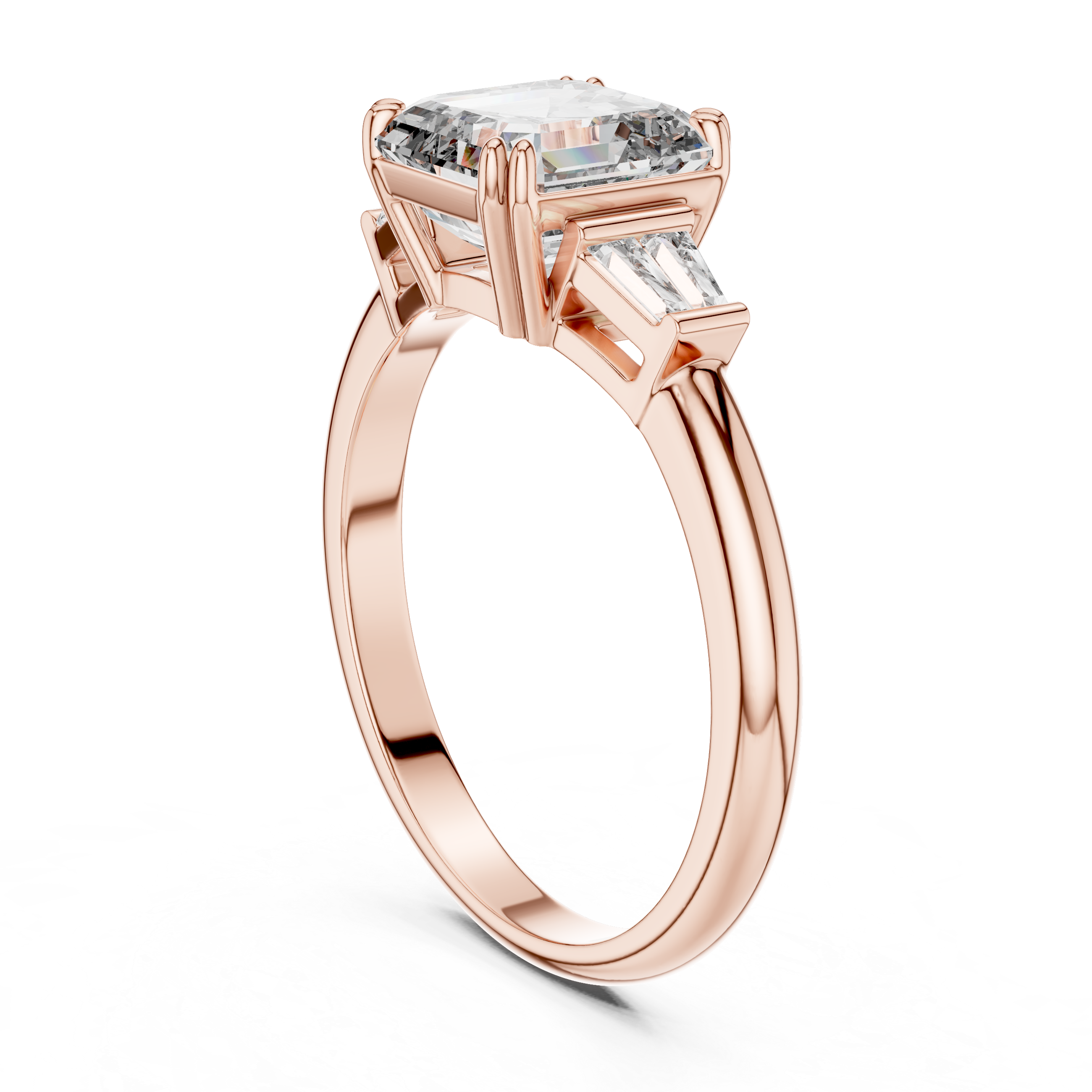 Asscher Cut Diamond Ring With Side Tapered Baguette
