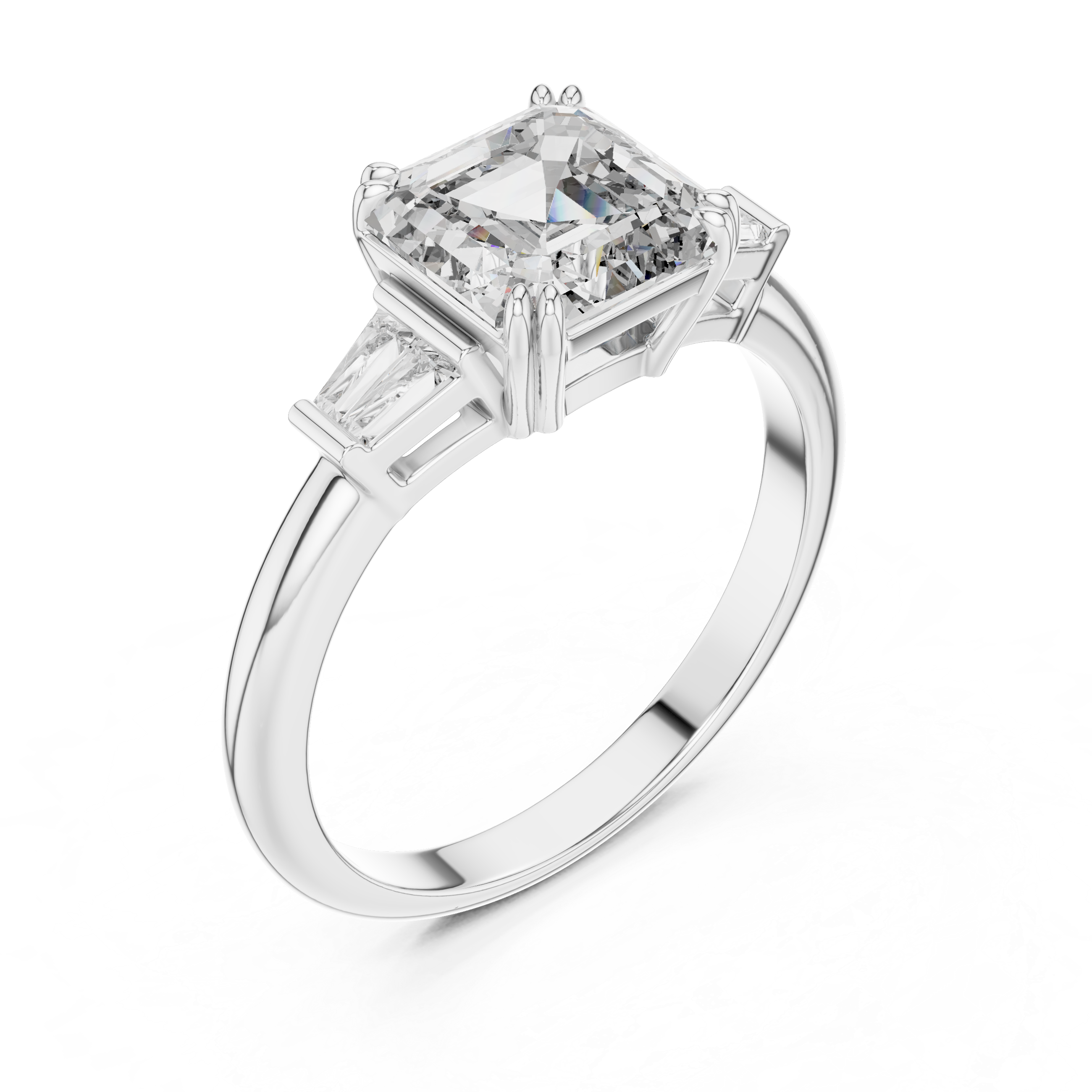 Asscher Cut Diamond Ring With Side Tapered Baguette