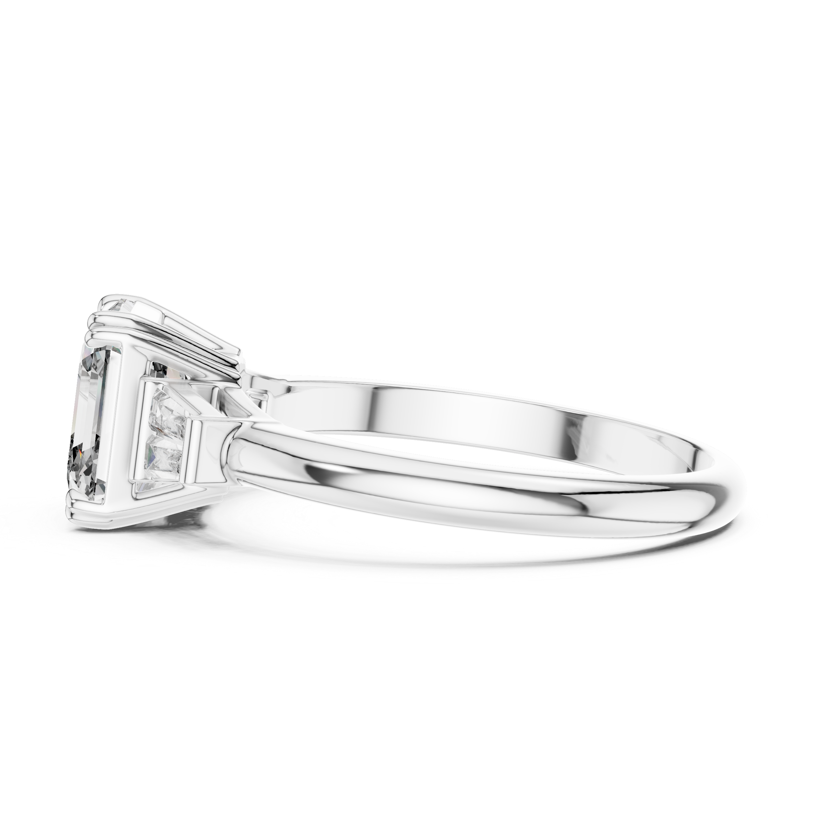 Asscher Cut Diamond Ring With Side Tapered Baguette