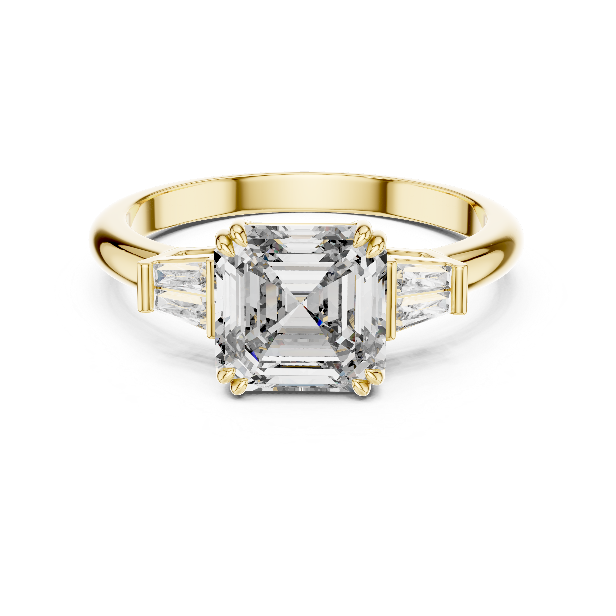 Asscher Cut Diamond Ring With Side Tapered Baguette
