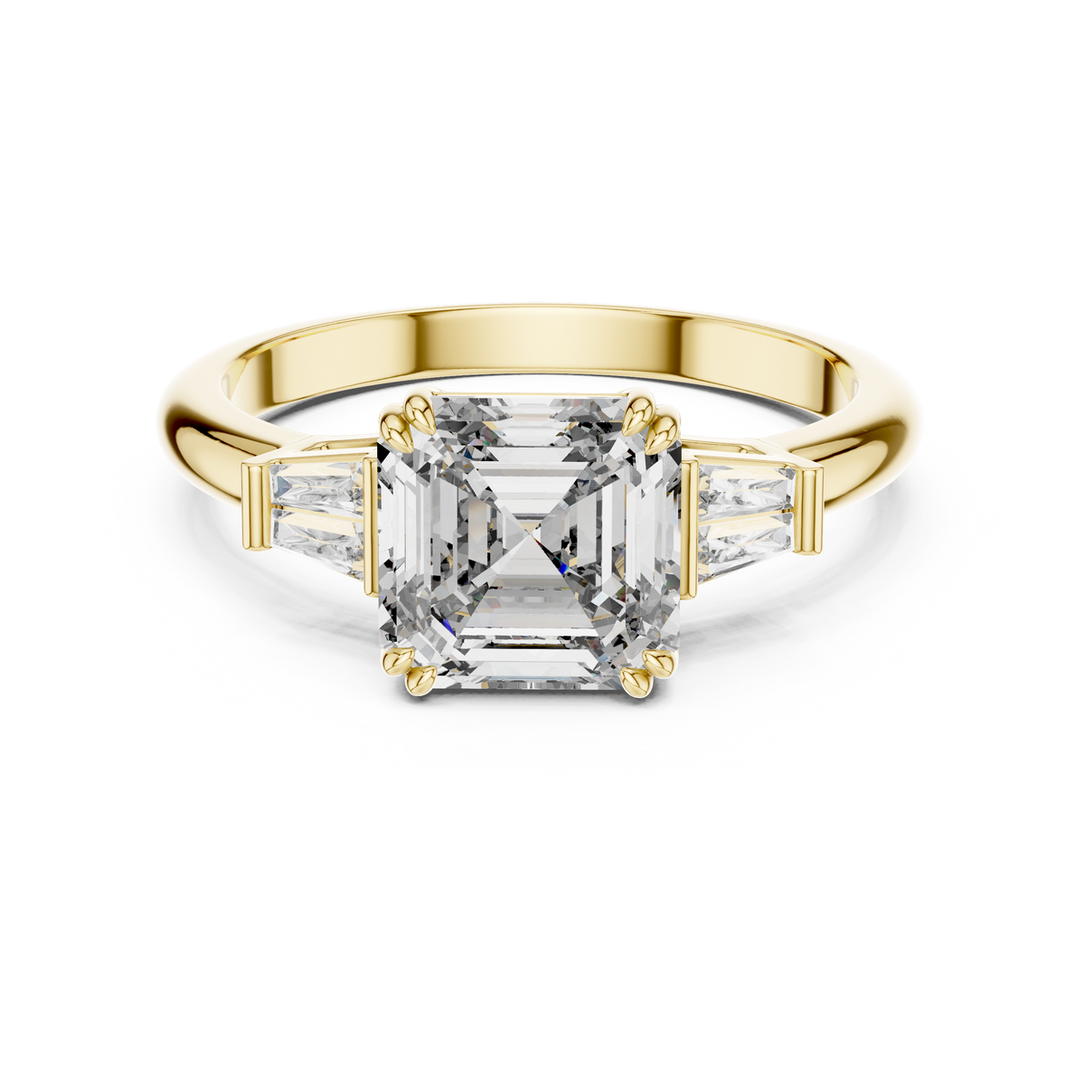 Asscher Cut Diamond Ring With Side Tapered Baguette