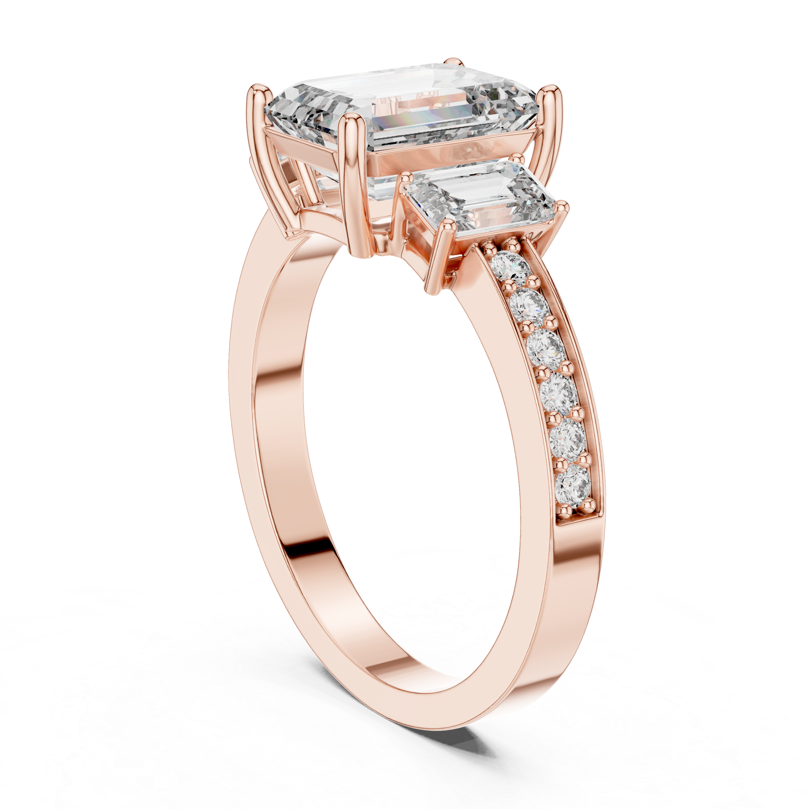 Three-Stone Emerald Cut Diamond Wedding Ring