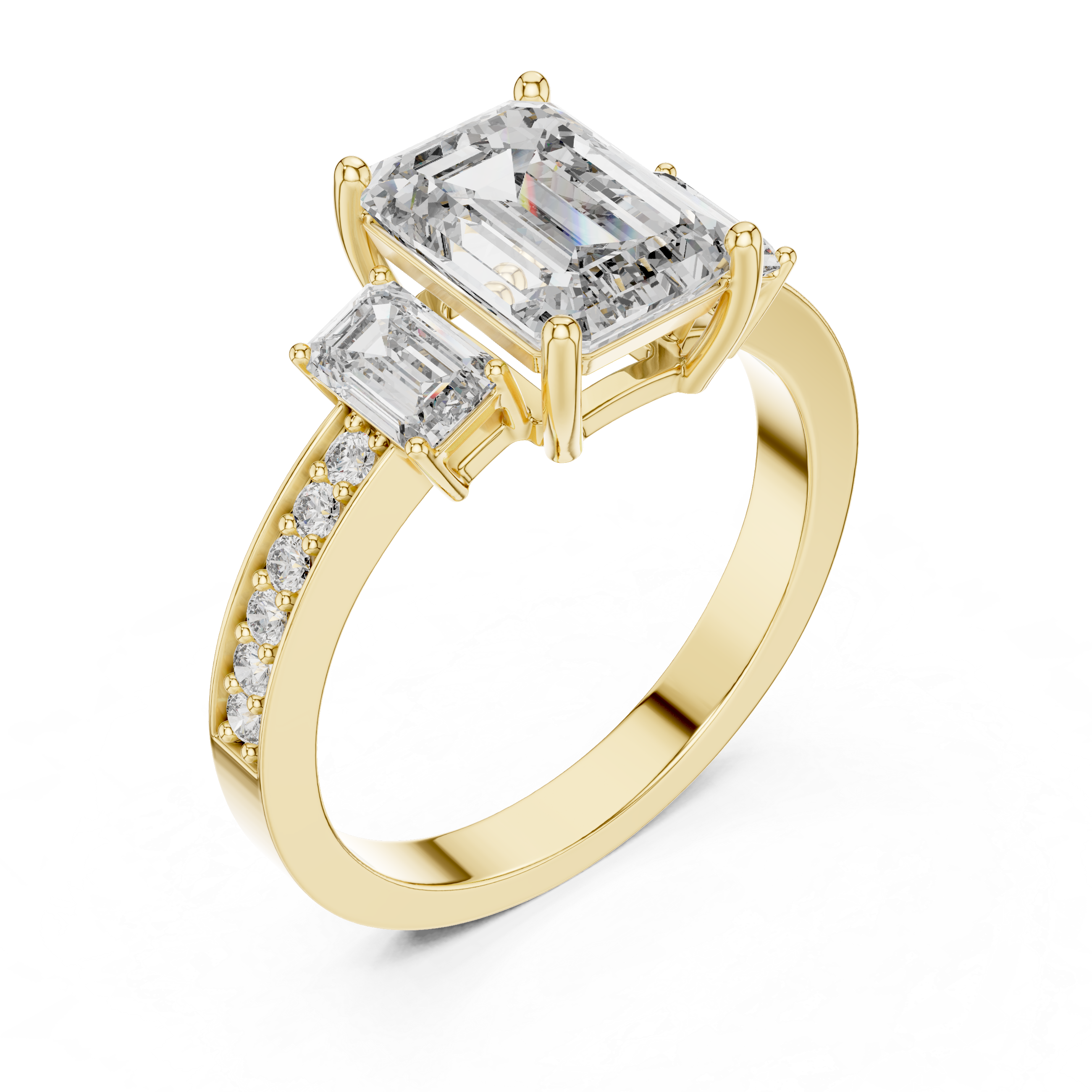Three-Stone Emerald Cut Diamond Wedding Ring