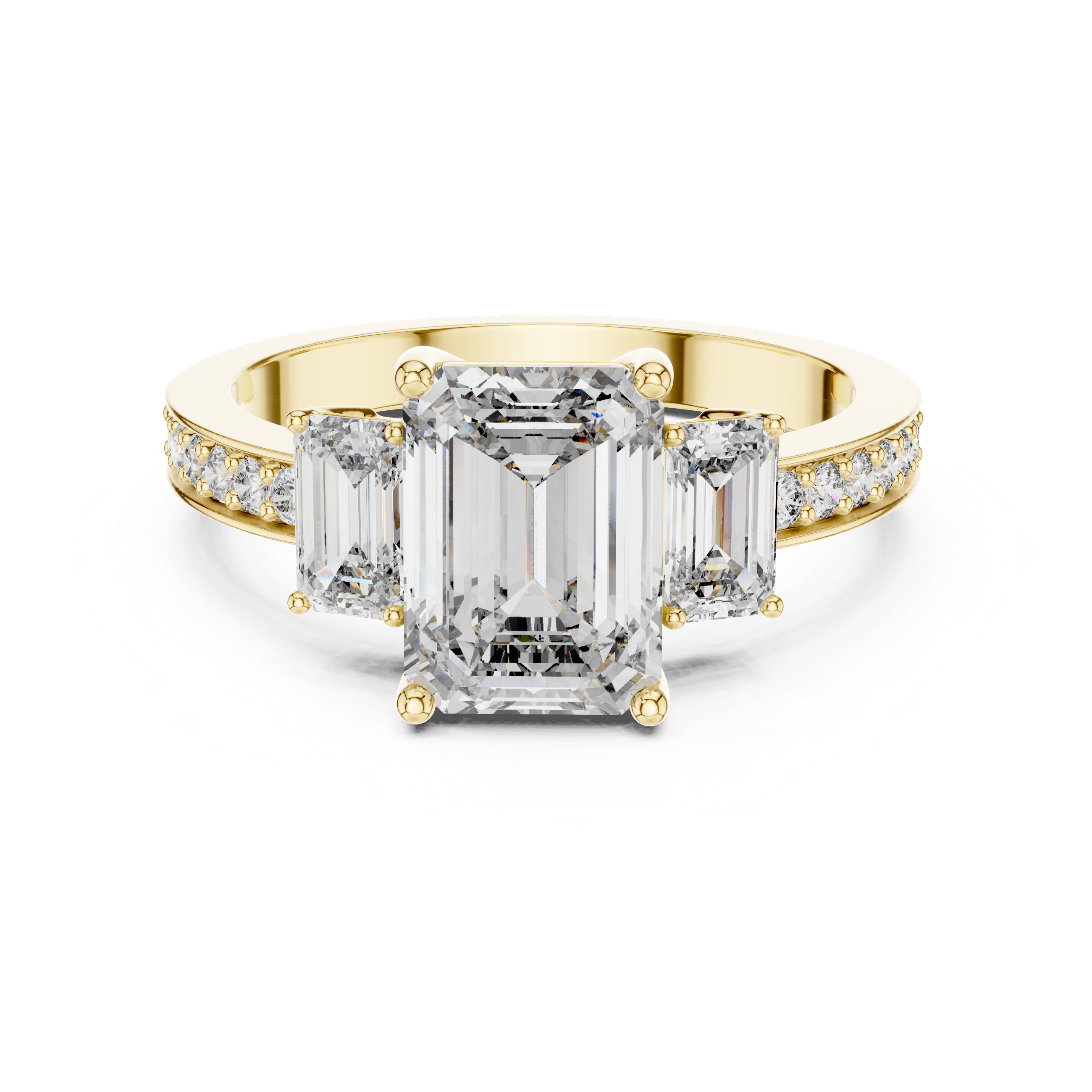 Three-Stone Emerald Cut Diamond Wedding Ring