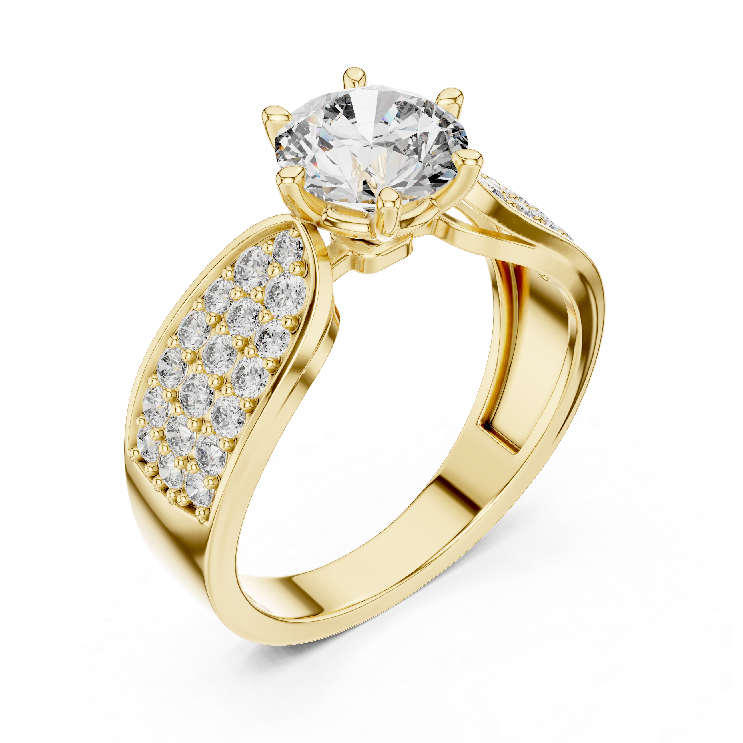 Round Brilliant Cut Diamond Bridal Ring With Wide Pave Band