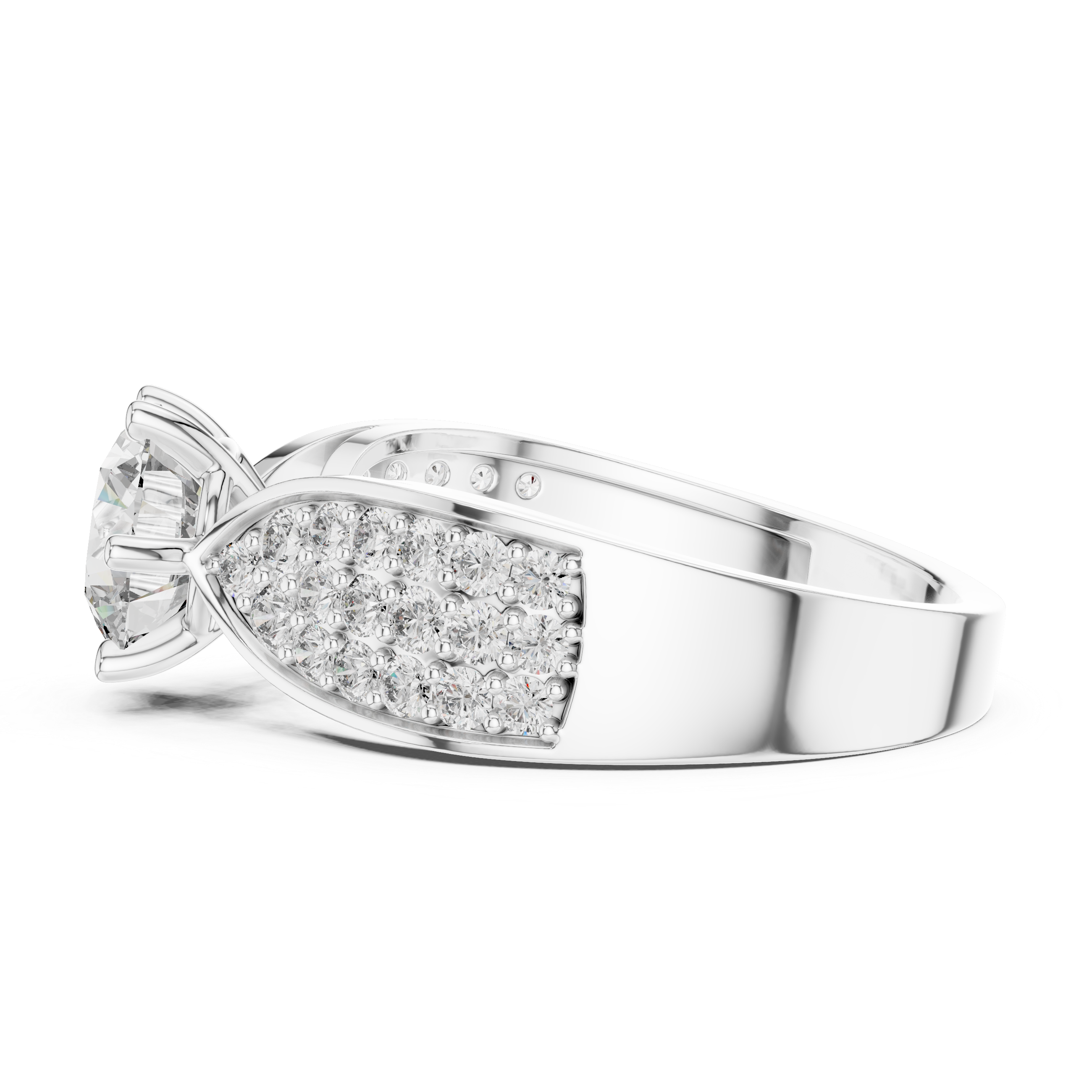 Round Brilliant Cut Diamond Bridal Ring With Wide Pave Band